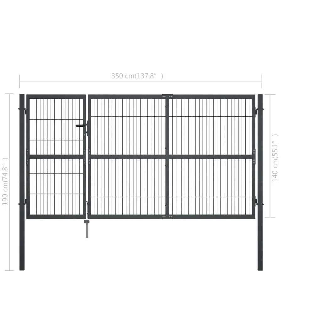 vidaXL Brama ogrodzeniowa ze słupkami, stal, 350 x 140 cm, antracytowa