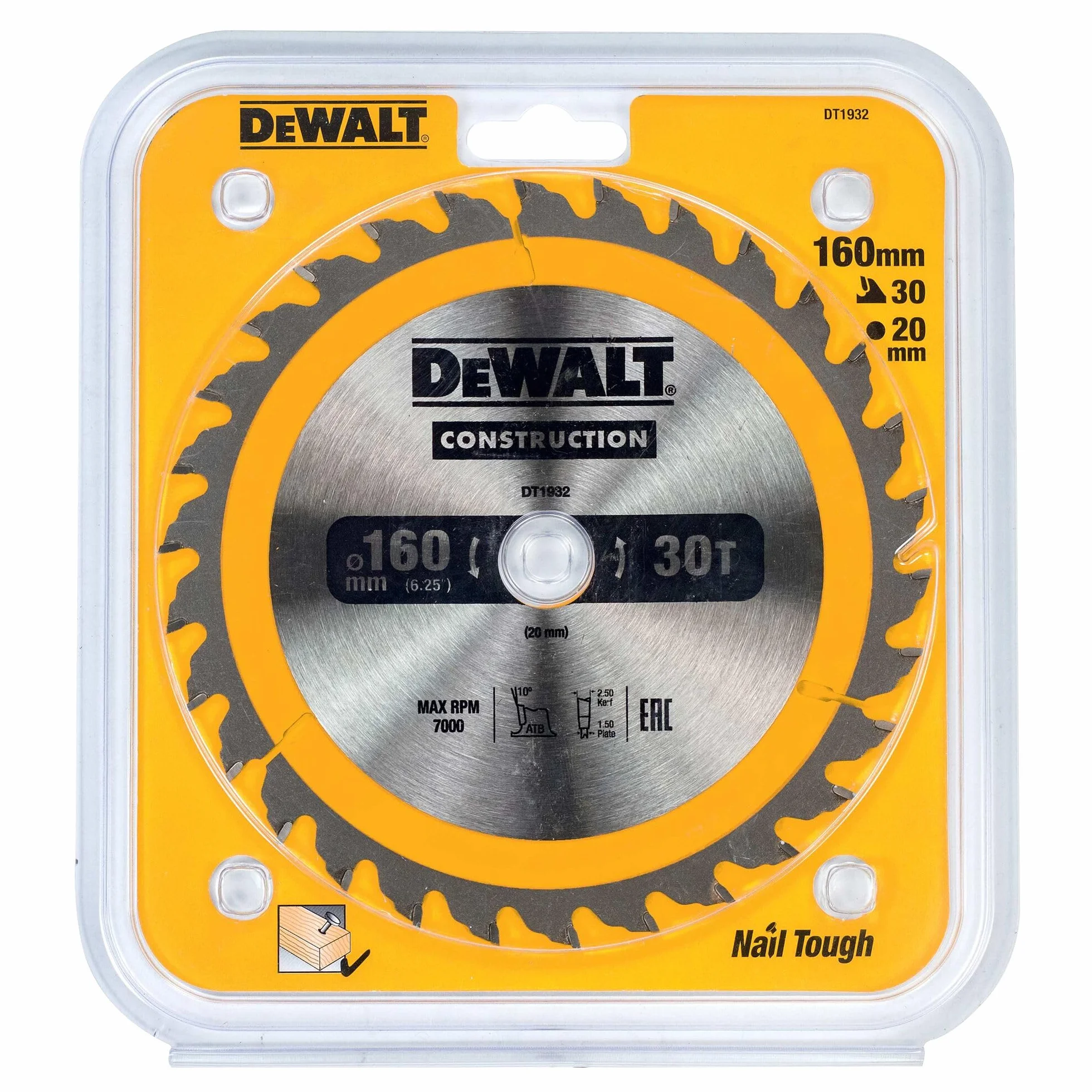 DEWALT Solidny Hoja do construcción 160 x 20mm 30t (ac) dla profesjonalistów i majsterkowiczów do pracy profesjonalnej 20mm
