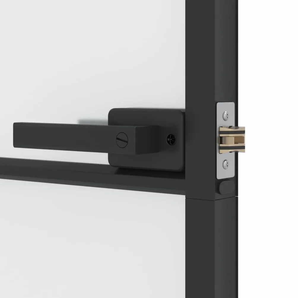 Drzwi wewnętrzne wąskie czarne 102,5 x 201,5 cm szkło hartowane i aluminiumSprzęt Materiały budowlane Drzwi domowe