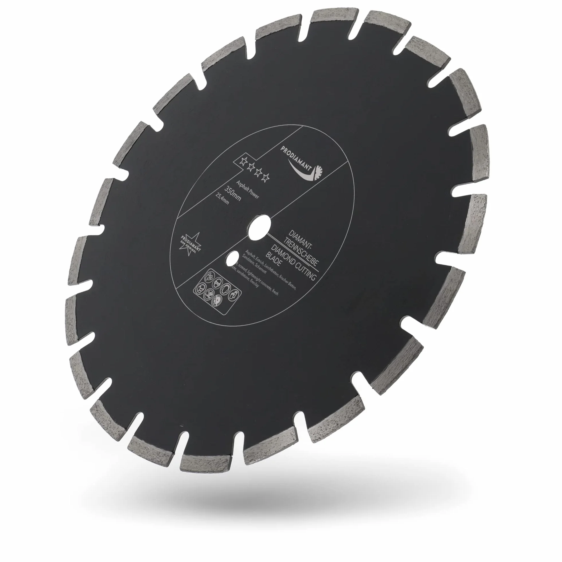 PRODIAMANT Diamentowa tarcza do cięcia asfaltu, 350 mm x 25,4 mm, ścierne segmenty blokowe diamentowe do dróg, asfaltu, lekkiego betonu, świeżego betonu, piaskowca, szamotu z głęboko wtopionym