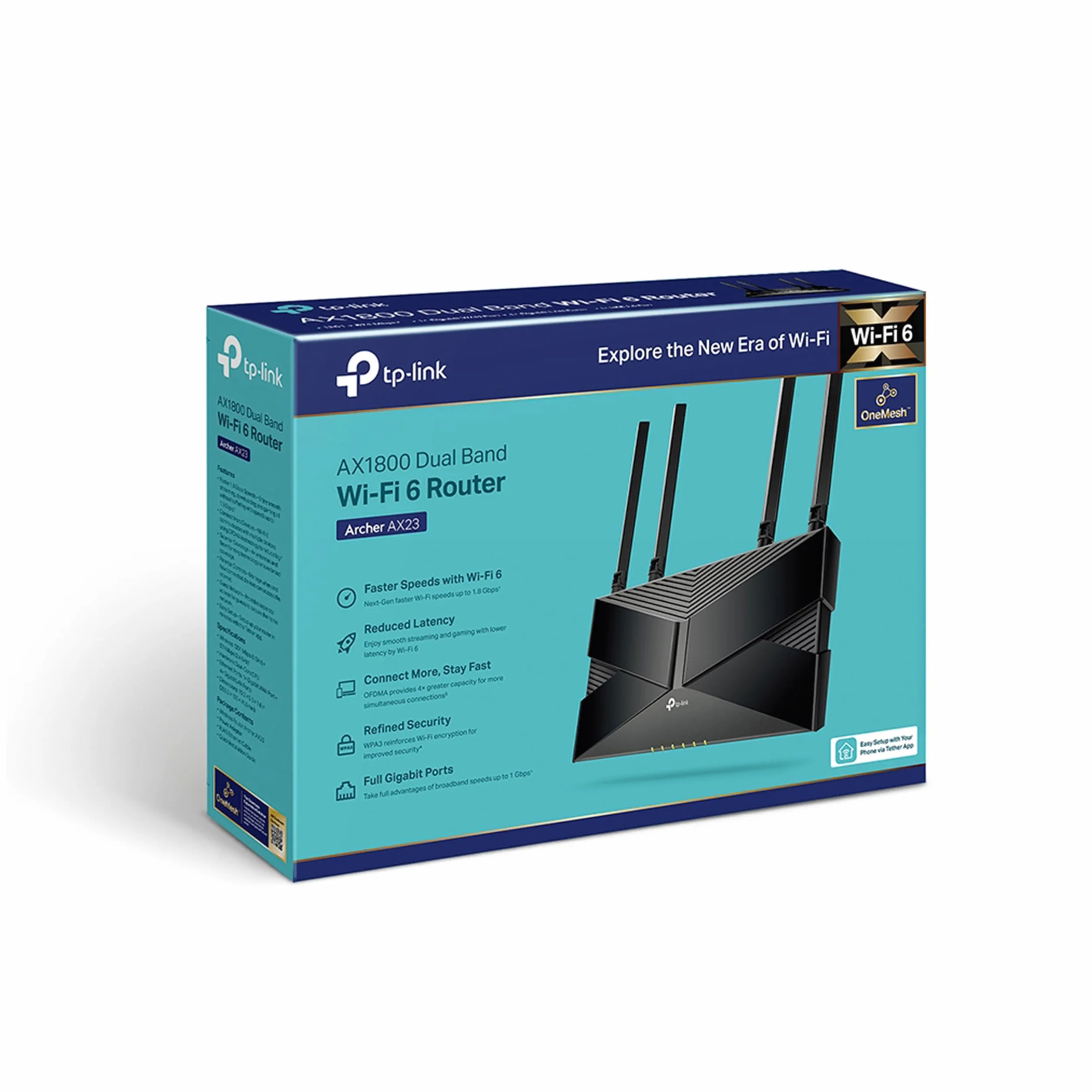 TP-Link Archer AX23 Router WiFi 6 AX1800 Dwupasmowy 5 GHz 2.4 GHz 4 anteny Gigabit OneMesh Czarny