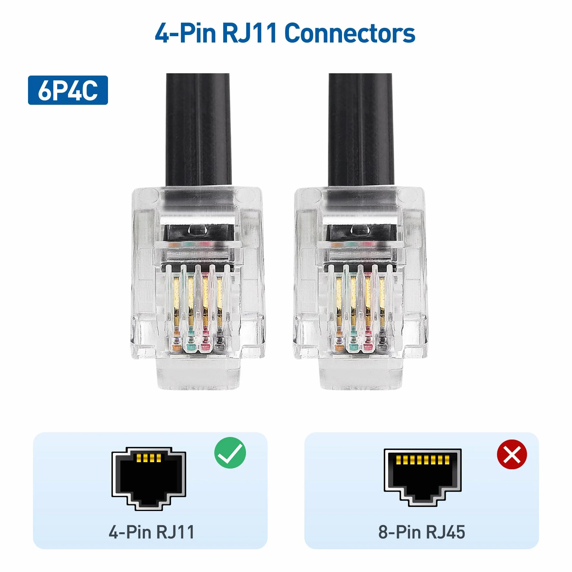 Cable Matters 2-Pack, RJ11 Kabel w kolorze czarnym - 2m