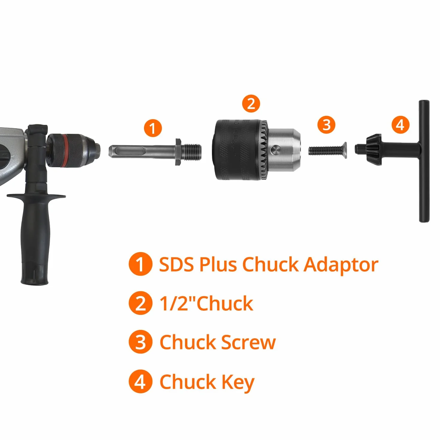 QWORK® adapter do uchwytu wiertarskiego, Ø 1,5–13 mm 1/2", adapter do uchwytu wiertarskiego z ogranicznikiem młotkowym