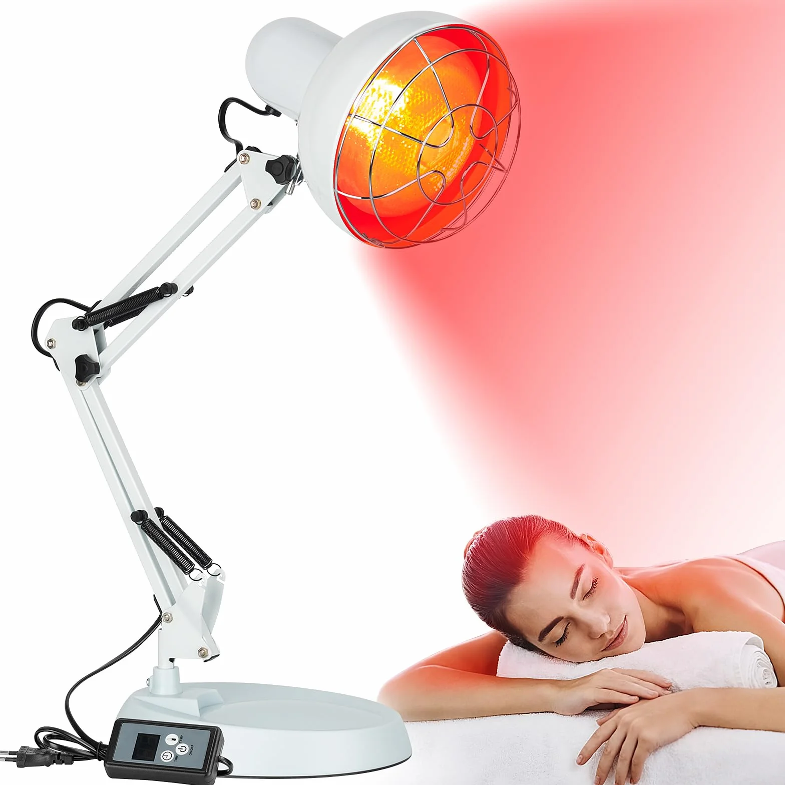 Cozion Ogrzewana Lampa na Podczerwień 150 W, Grzewcza z Czerwonym Światłem do Terapii i Bólu, do Użytku Domowego (Biała)