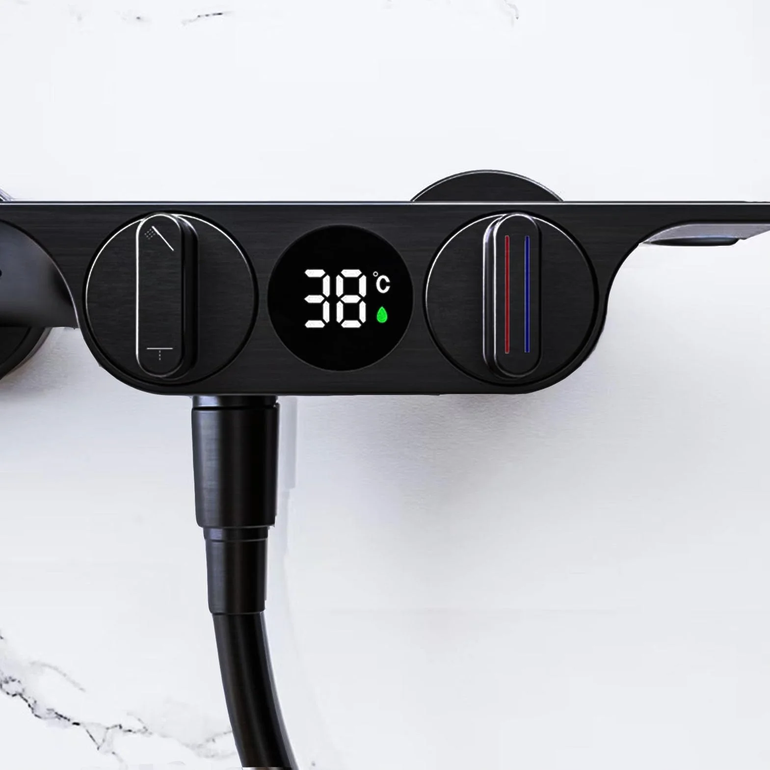 Bateria wannowa z wodospadem, bateria wannowa ścienna Mosiądz, bateria wannowa z prysznicem ręcznym, wyświetlacz temperatury, bateria prysznicowa w łazience,Black