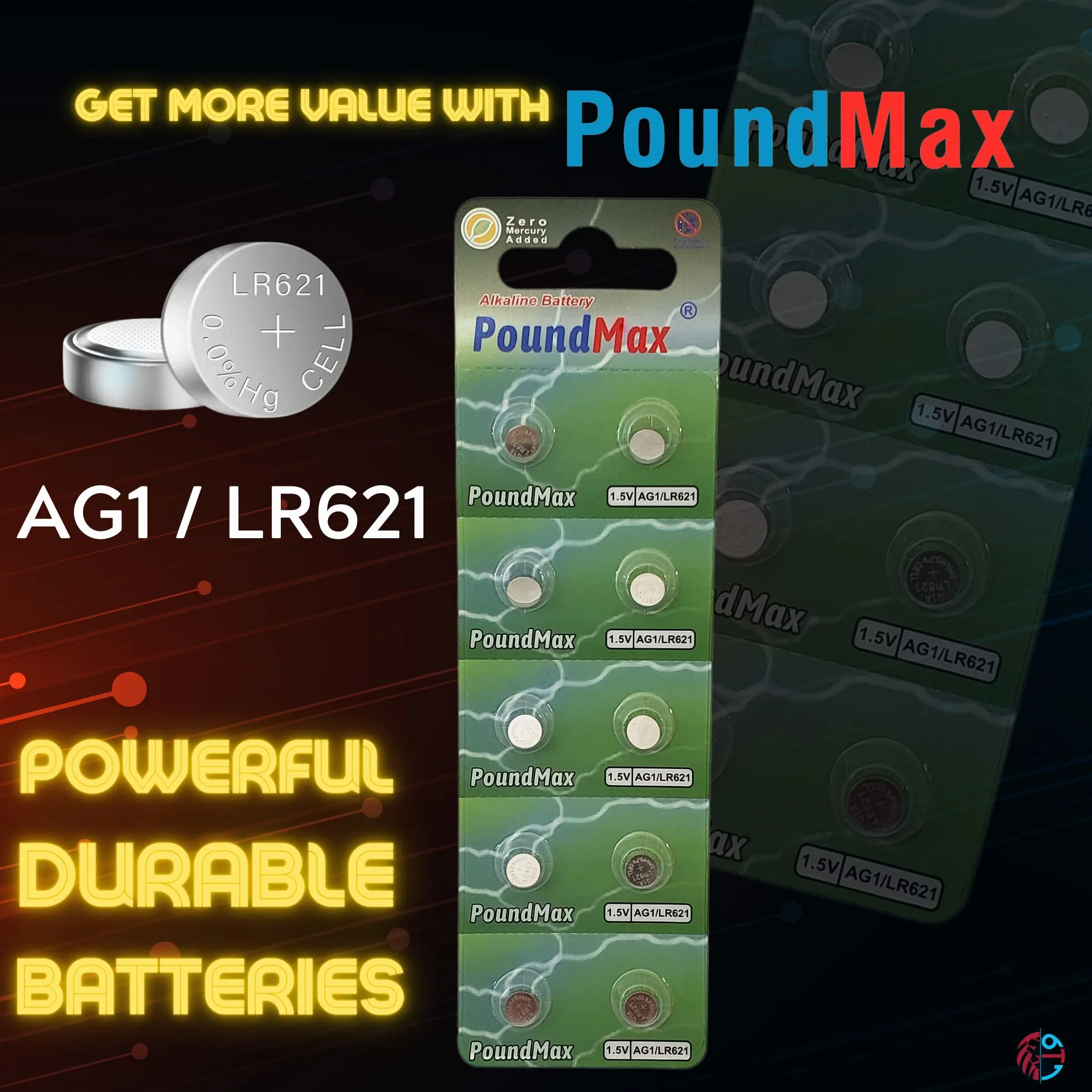 10 x AG1 364 363 LR621 SR621SW 1,5 V PoundMax alkaliczna bateria guzikowa