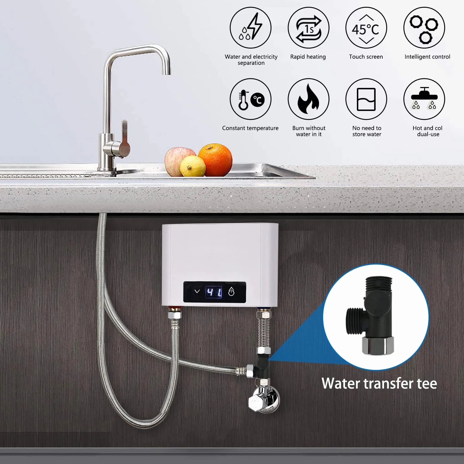Elektroniczny przepływowy podgrzewacz wody 5500 W 220 V 30-52°C z zestawem prysznicowym