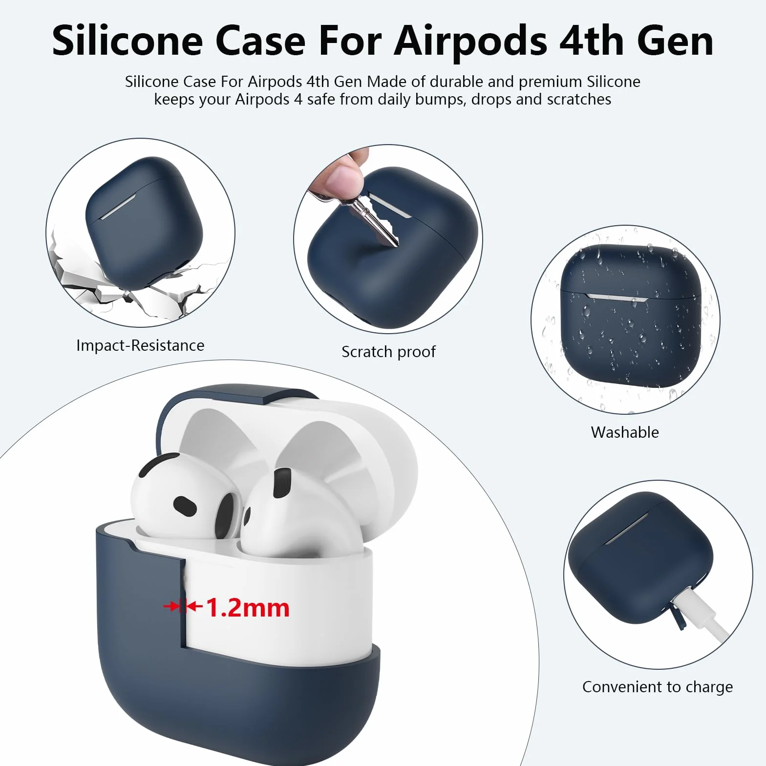 Etui na AirPods 4. generacji, ochronne etui silikonowe, ultracienkie, miękkie, odporne na wstrząsy, widoczna przednia dioda LED (ciemnoniebieski)