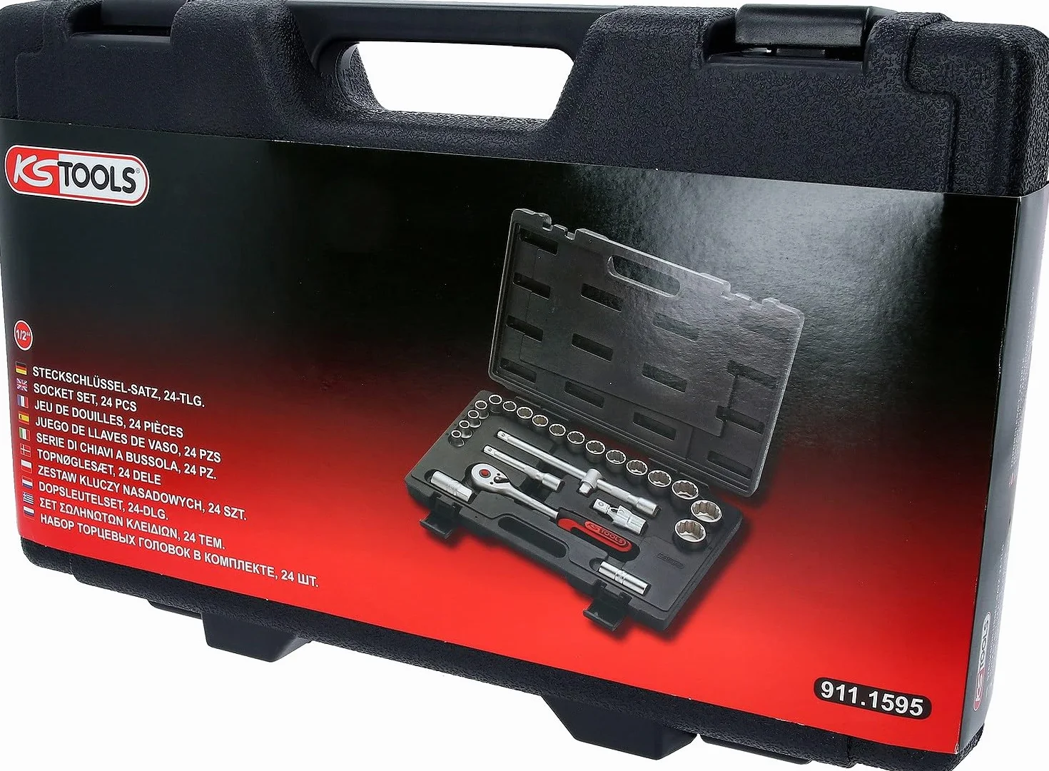 KS Tools 911.1595 Zestaw kluczy nasadowych, 24-szt, 1/2", 12-kątna