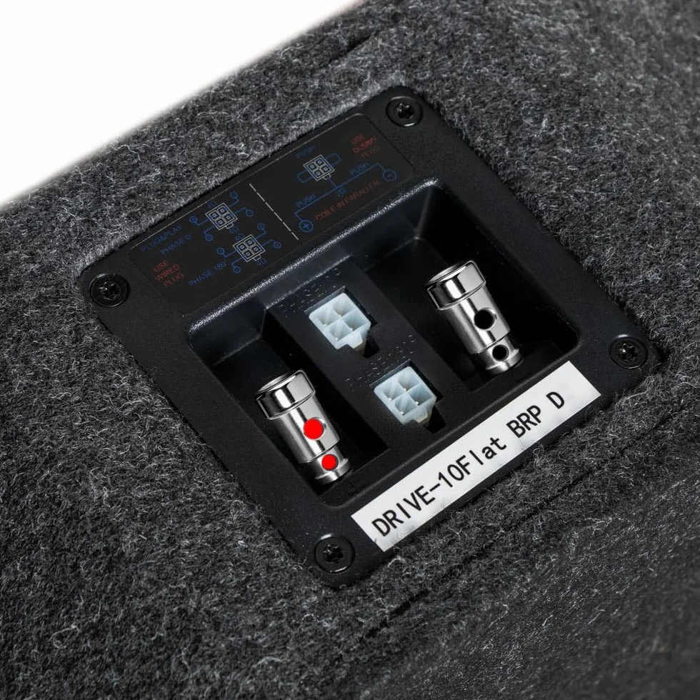 Option DRIVE10FLAT-BRP-D2 - pasywny subwoofer z kółkiem zapasowym 25 cm (300 W RMS) z podwójną cewką oscylacyjną 2 x 2 omy - płaski subwoofer o wysokości 13 cm