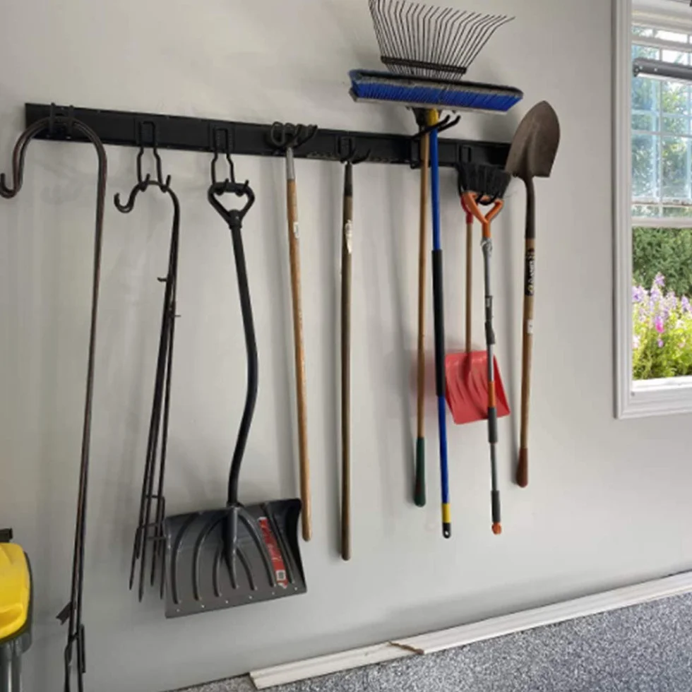 Ultrawall Stojak do przechowywania narzędzi, 13 cm, regulowana organizacja garażu, montowany na ścianie system przechowywania z 9 haczykami, wytrzymały stalowy organizer na narzędzia ogrodowe, uchwyty