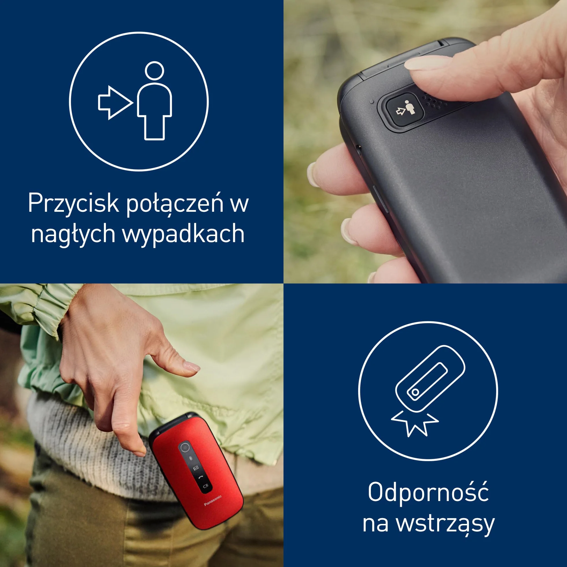 Panasonic KX-TU550 Telefon dla seniora z klapką, duży ekran 2,8", czerwony