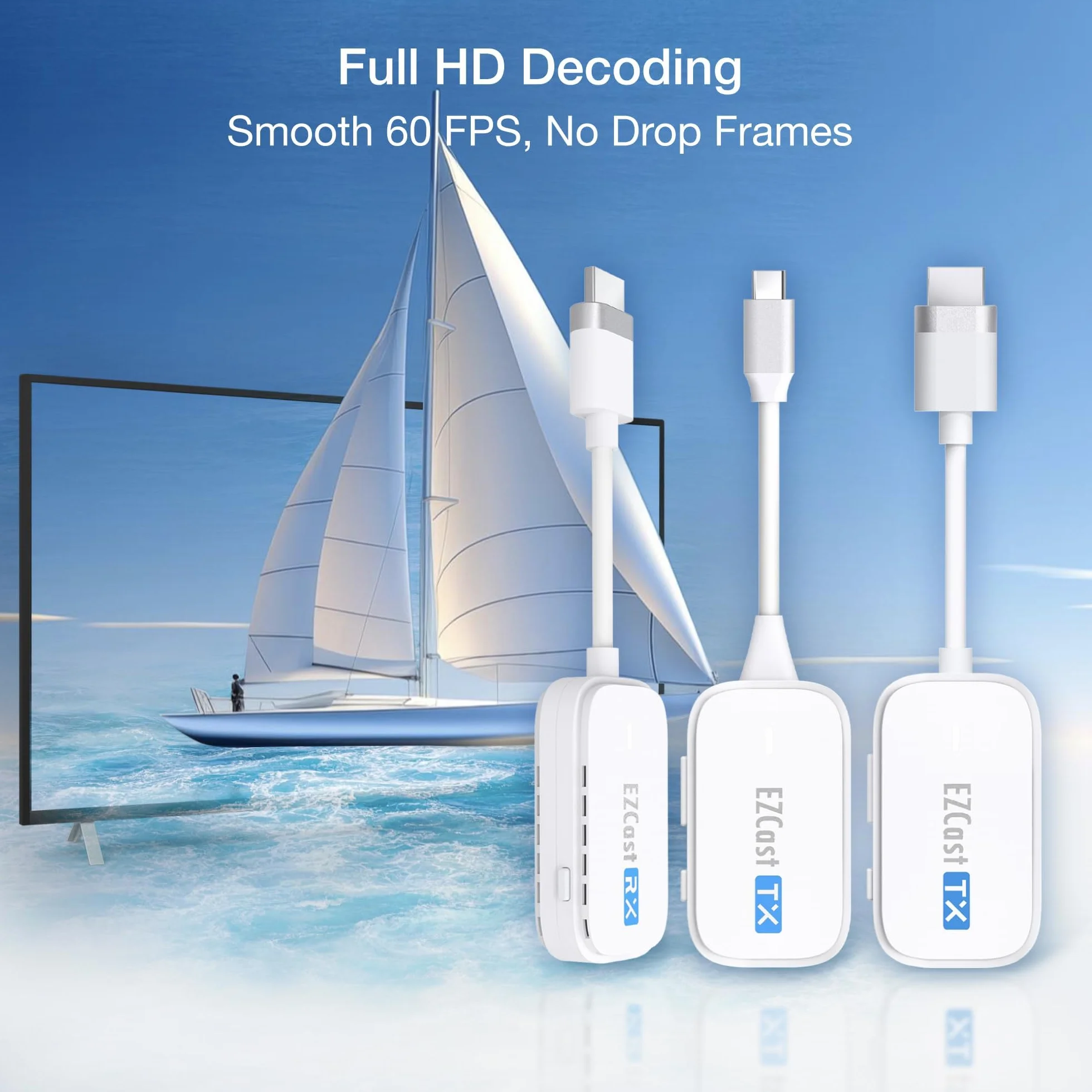 EZCast Bezprzewodowy Nadajnik i Odbiornik HDMI Zestaw - Dwa Nadajniki Typ C i HDMI, Niskie Opóźnienie, Plug & Play