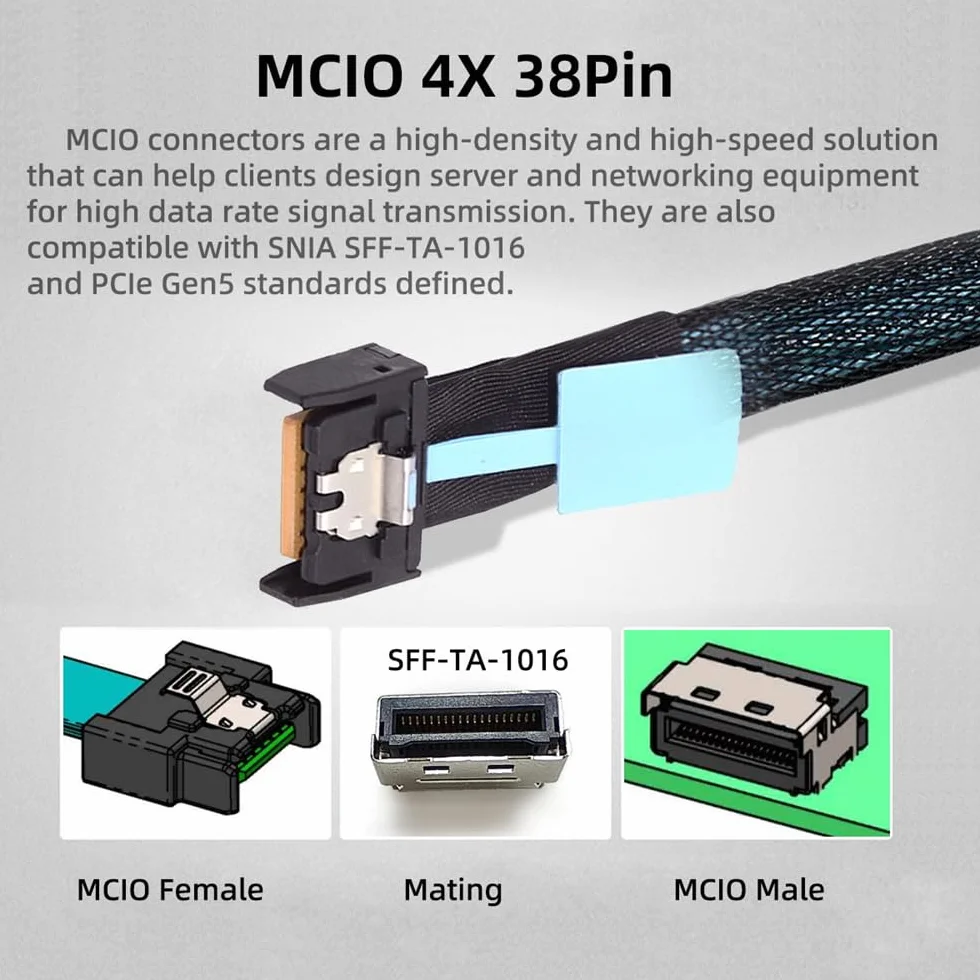 Przedłużacz PCI-E 5.0 Mini Cool Edge IO MCIO 38Pin męski SFF-8654 Slimline 4X 50 cm