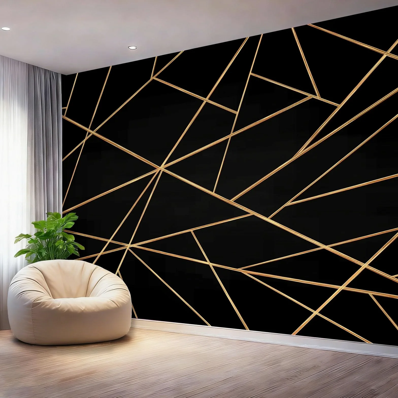 Tapeta 3D z włókniny nowoczesne geometryczne linie 400 x 280 cm tapeta dekoracja ścienna do salonu sypialni czarno-złoty