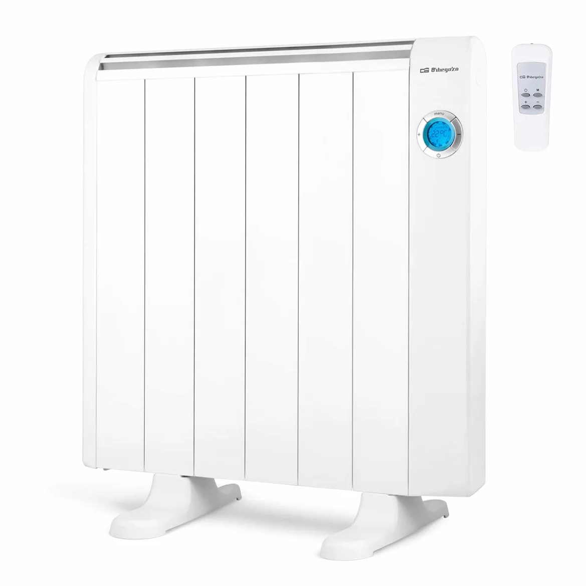 Orbegozo RRE 1010 A energooszczędny grzejnik termiczny, 6 elementów grzejnych, cyfrowy wyświetlacz LCD, pilot zdalnego sterowania, programowalna obsługa, 1000 W, aluminium, biały