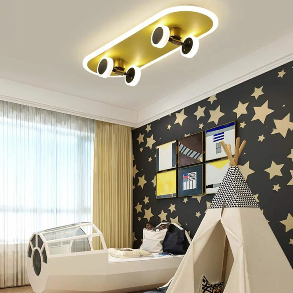 Dziecięca lampa sufitowa LED, kreatywna deskorolka, lampa sufitowa 6000 K, nowoczesna lampa do pokoju dziecięcego, kreskówka, dla chłopców i dziewczynek, ściemniana, 32 W, akrylowy żyrandol,
