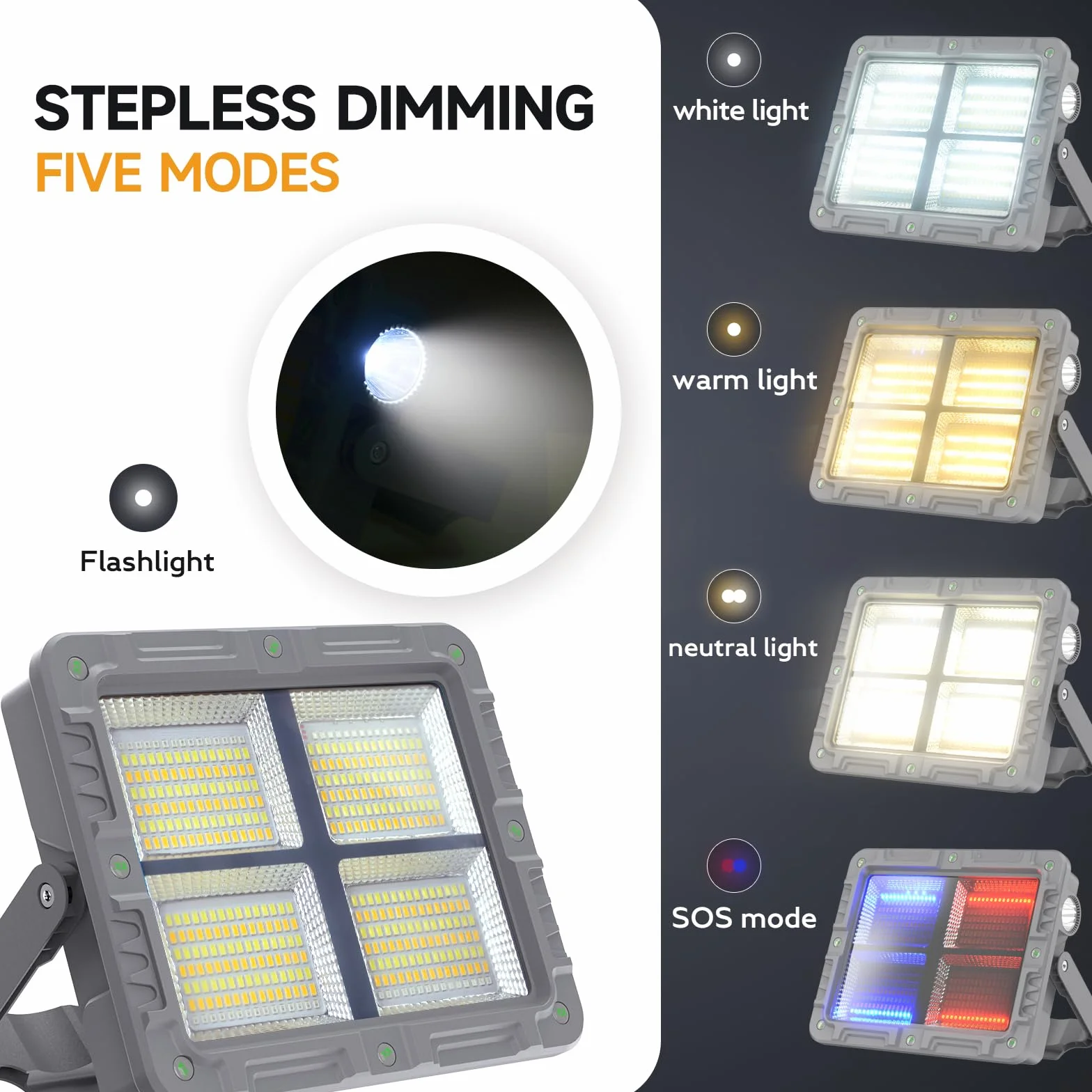 Reflektor budowlany LED 100 W, akumulator 12000 mAh, przenośna lampa robocza LED, 5 trybów pracy solarnej, lampa kempingowa LED do ponownego ładowania przez USB, do użytku na zewnątrz, do ogrodu,
