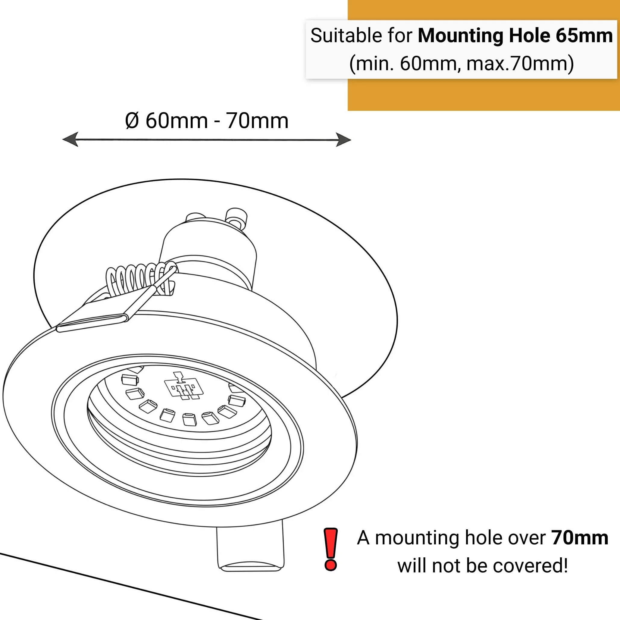 SEBSON Reflektor do zabudowy okrągły szczotkowane aluminium, rama montażowa średnica otworu 65 mm, sufit spot z oprawą GU10 do LED/halogenów