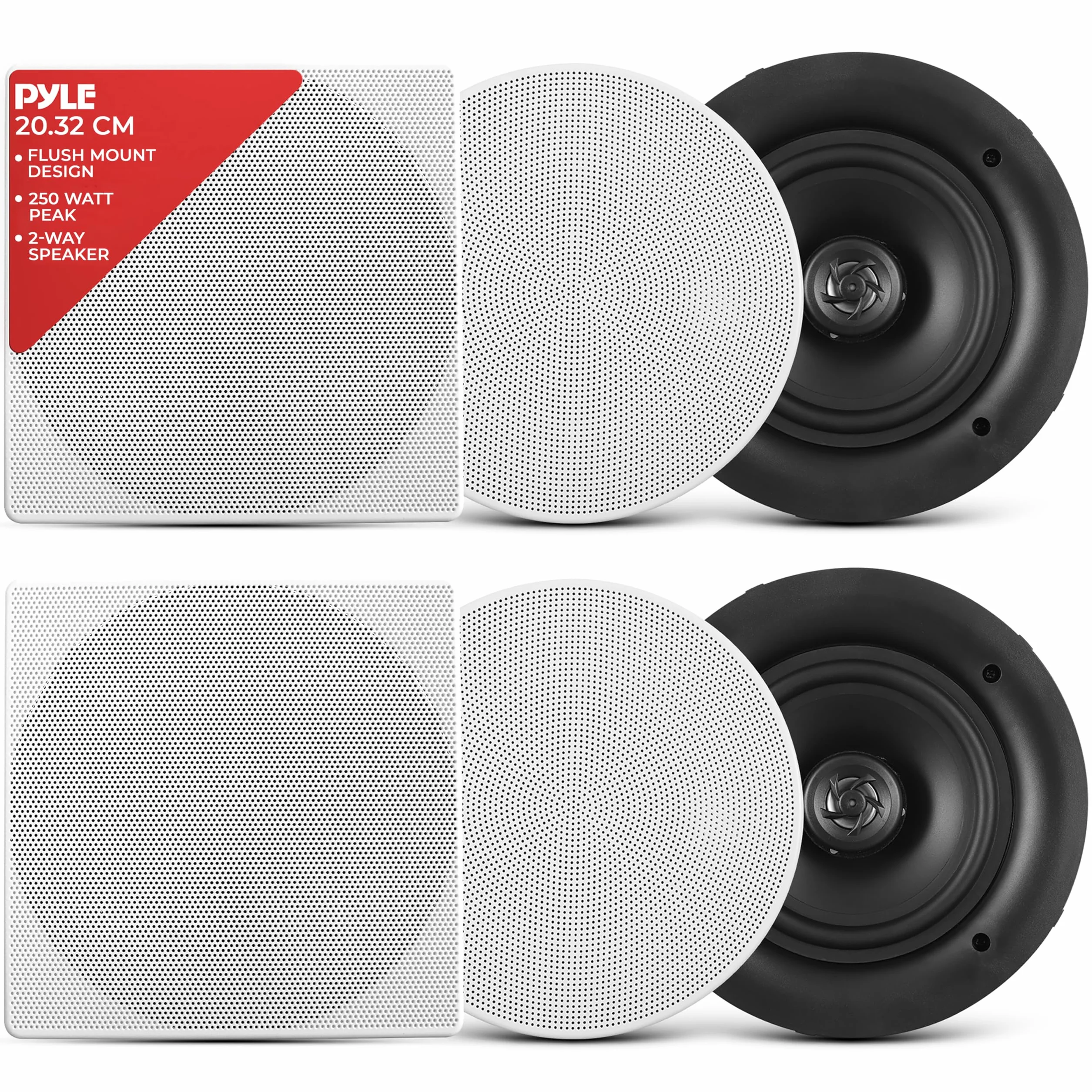 Pyle PDIC86 8.0" Ceiling Wall Mount Speakers 2-Way Full Range Stereo Audio System 250W Peak 40Hz-20kHz