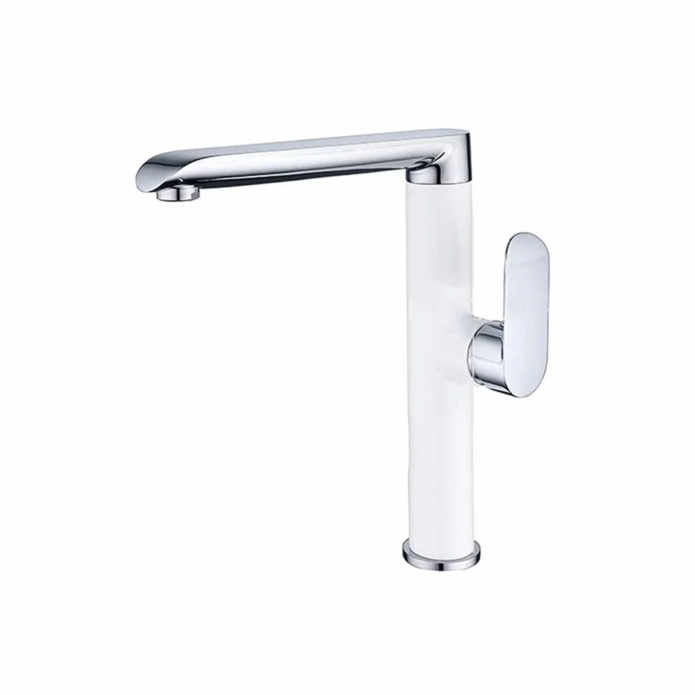 Biała bateria zlewozmywakowa, mosiężna bateria bezołowiowa, montaż na plaży, bateria jednouchwytowa ciepłej i zimnej wody do kuchni i łazienki - nowoczesny design, trwały i łatwy