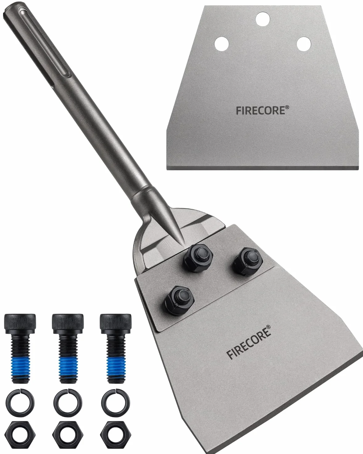 Firecore SDS Max ściernica z łopatą zapasową, dłuto szpachlowe 320mm × 140mm, ostrza do ścierki SDS Max, środek do usuwania kleju do podłóg winylowych VCT, płytek, linoleum, zaprawy betonowej