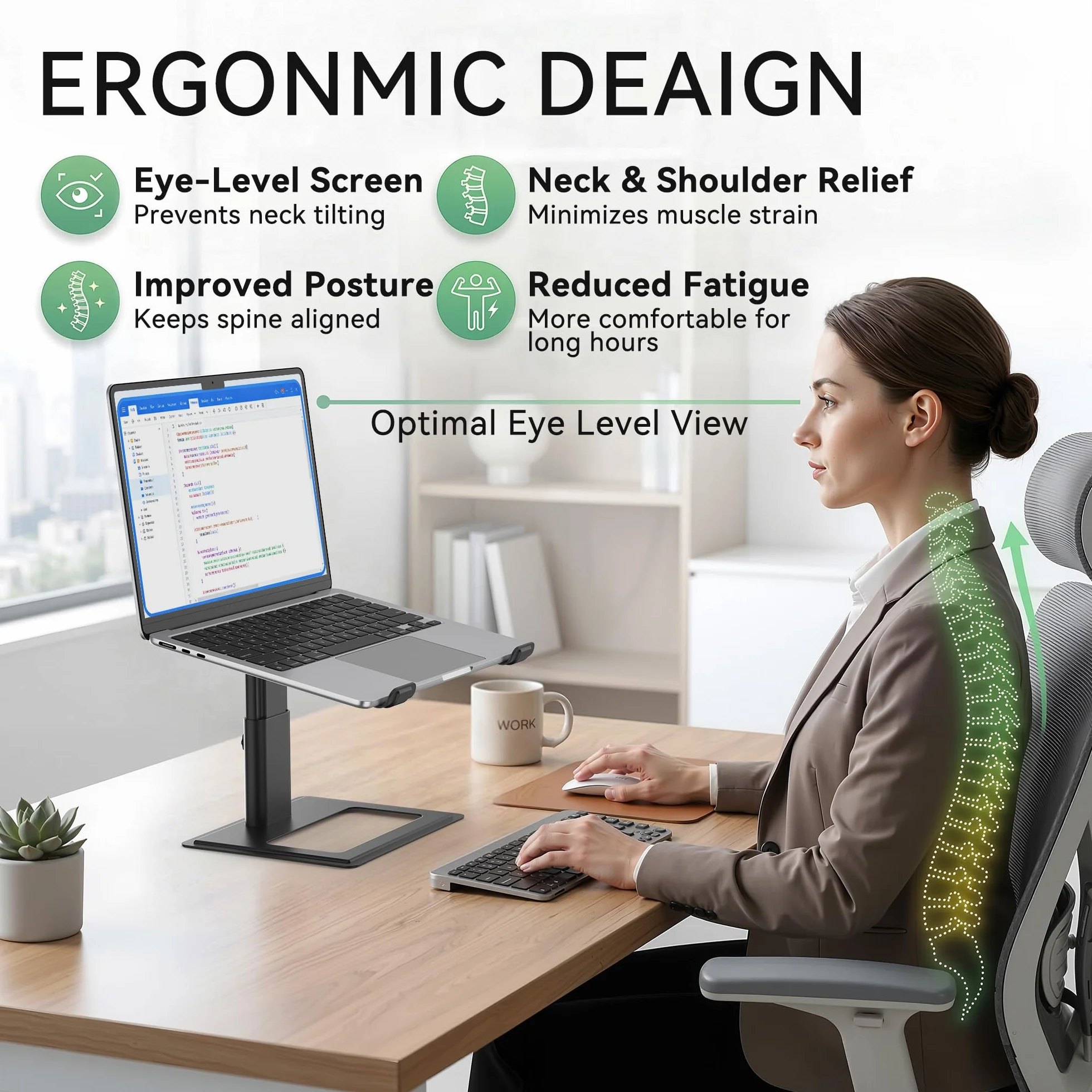 SOUNDANCE Regulowany stojak na laptopa na biurko ergonomiczny 10-17,3 cala czarny
