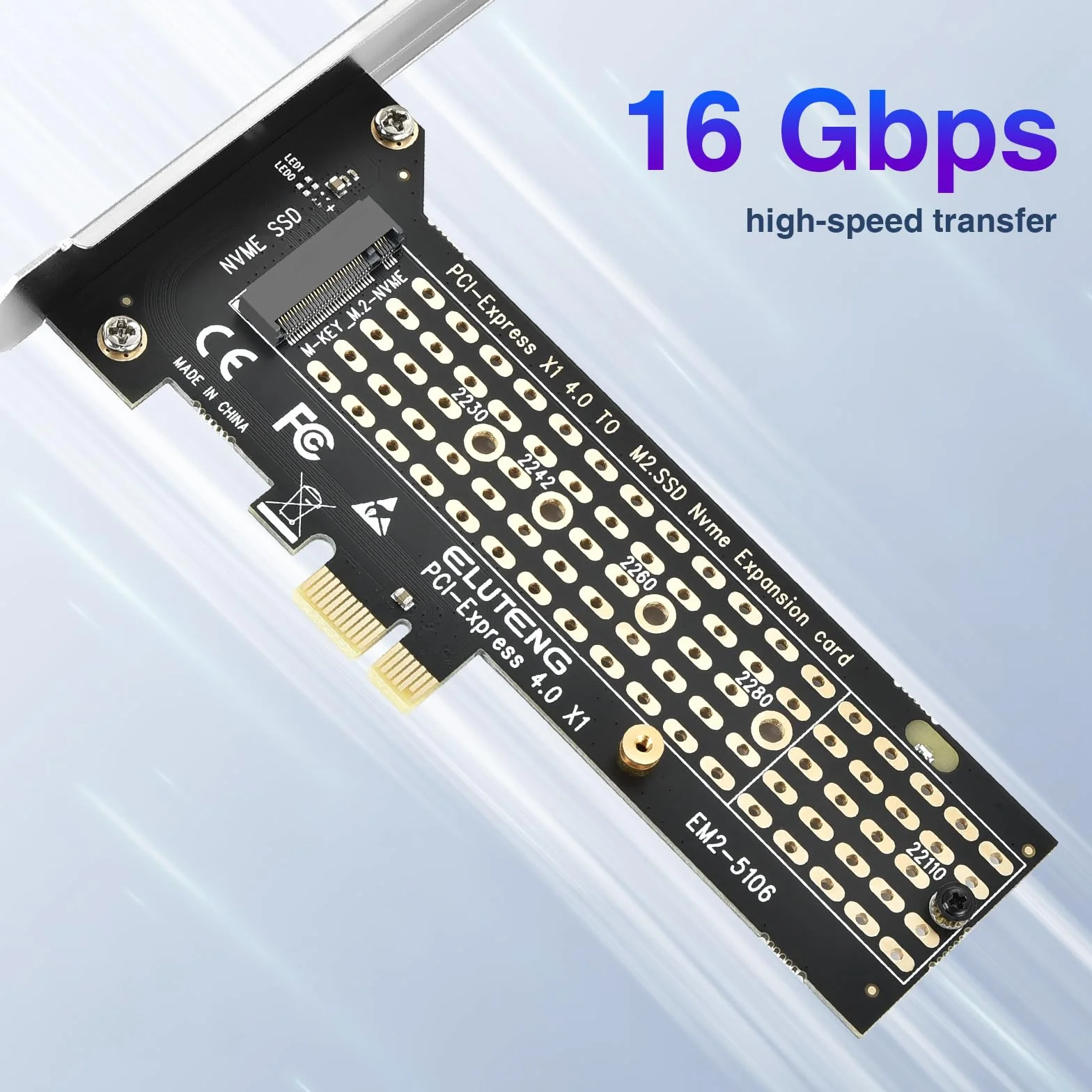 ELUTENG Adapter M.2 NVMe zu PCIe 4.0, 16 Gbp M.2 NVMe na PCIe X1 dla SSD M-Key 2230-2280