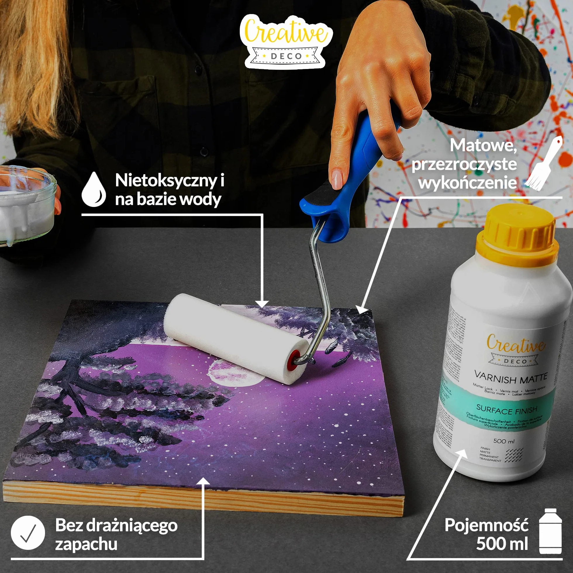 Creative Deco Lakier Akrylowy Matowy | 500 ml | Profesjonalne Wykończenie Powierzchni na Bazie Wody | Permanentny Bezbarwny | Zastosowanie Wewnątrz i na Zewnątrz | Idealny do Decoupage, DIY