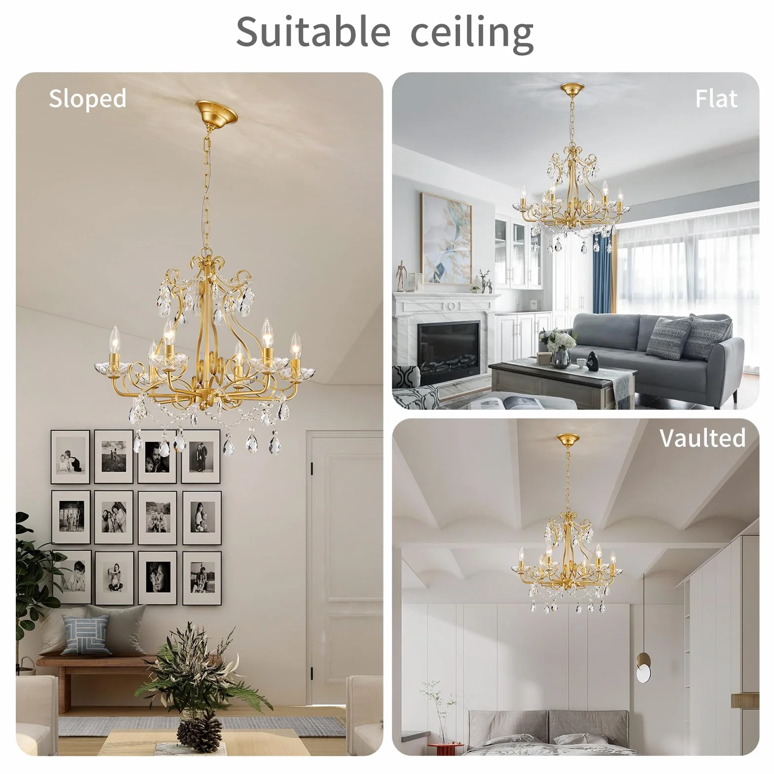 WUZUPS Kryształowy żyrandol świecowy lampa wisząca sufitowa nowoczesna oprawa oświetleniowa do sypialni, przedpokoju, baru, kuchni, łazienki, wys. 55 x szer. 57, złoty, podstawa E14