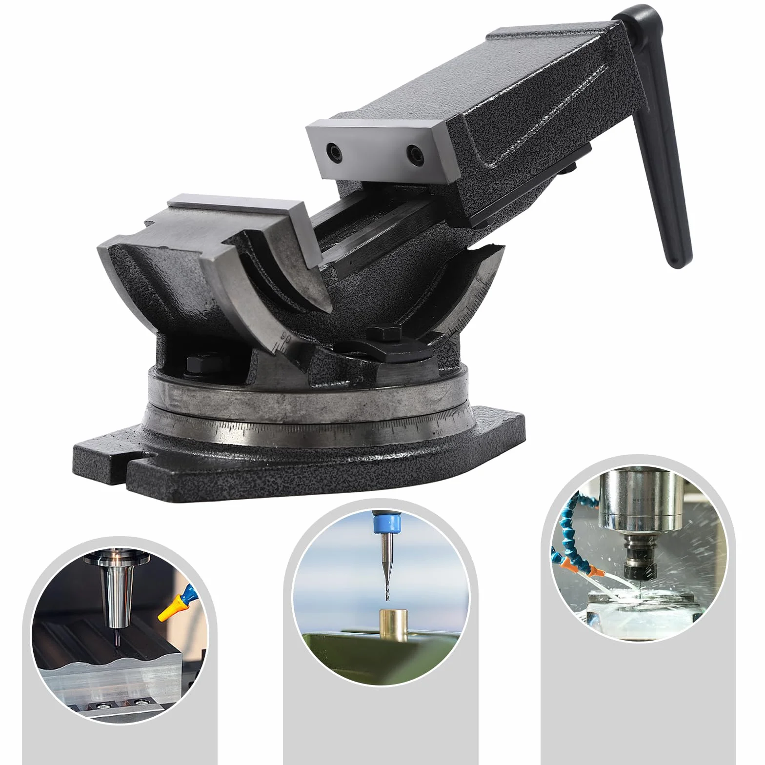 Imadło maszynowe, 2 osie, imadło do wiertarki z żeliwa, maks. szerokość zacisku: 125 mm, szerokość szczęk: 165 mm, obracany o 360°, kąt nachylenia 90°, stół roboczy do stołu krzyżowego, stół frezarski
