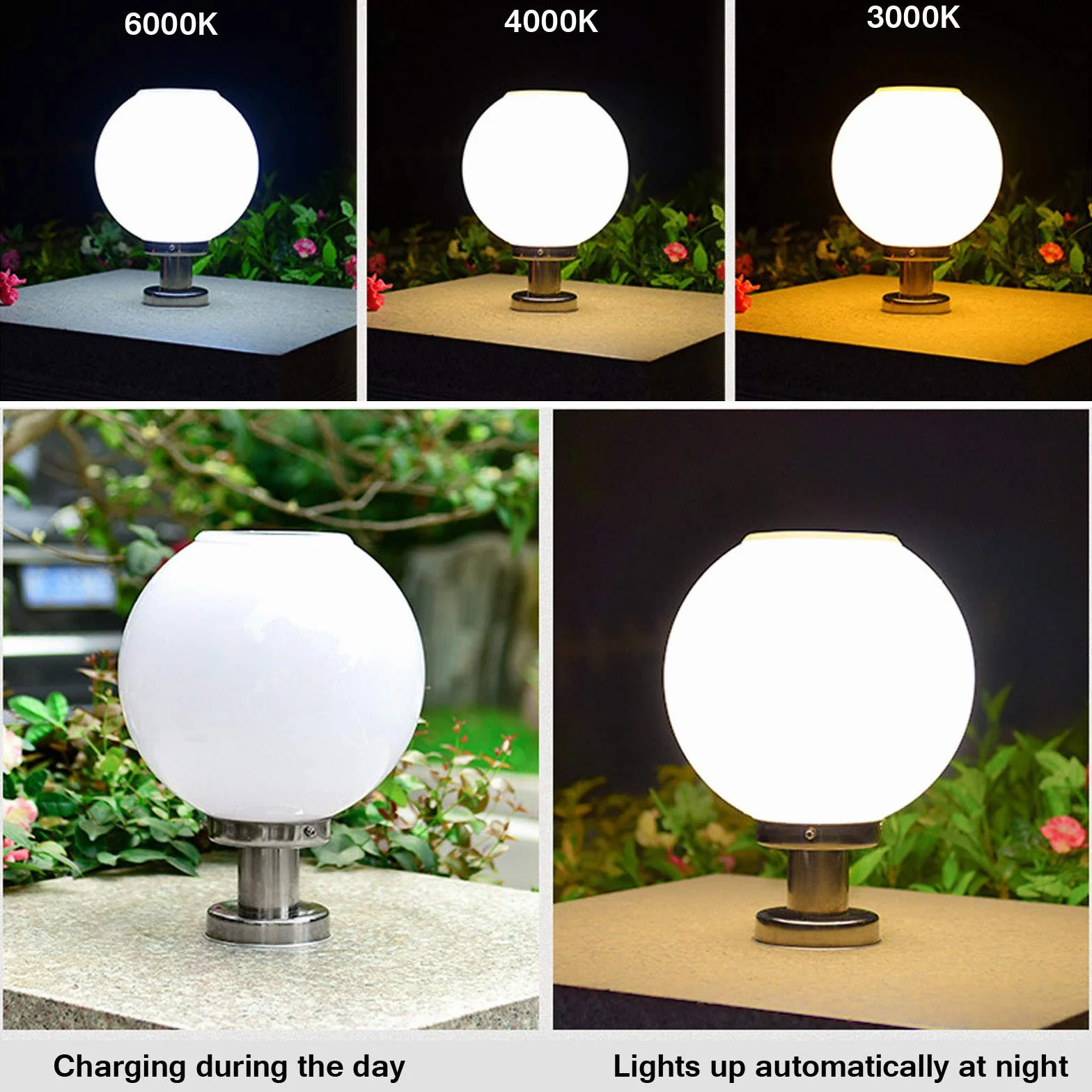 Zewnętrzne oświetlenie solarne LED z pilotem, słupek ogrodowy z odlewu aluminiowego, wodoodporne oświetlenie ścieżki patio podjazdowego, ściemnialne, 3 temperatury barwowe, czas,D20*h25cm