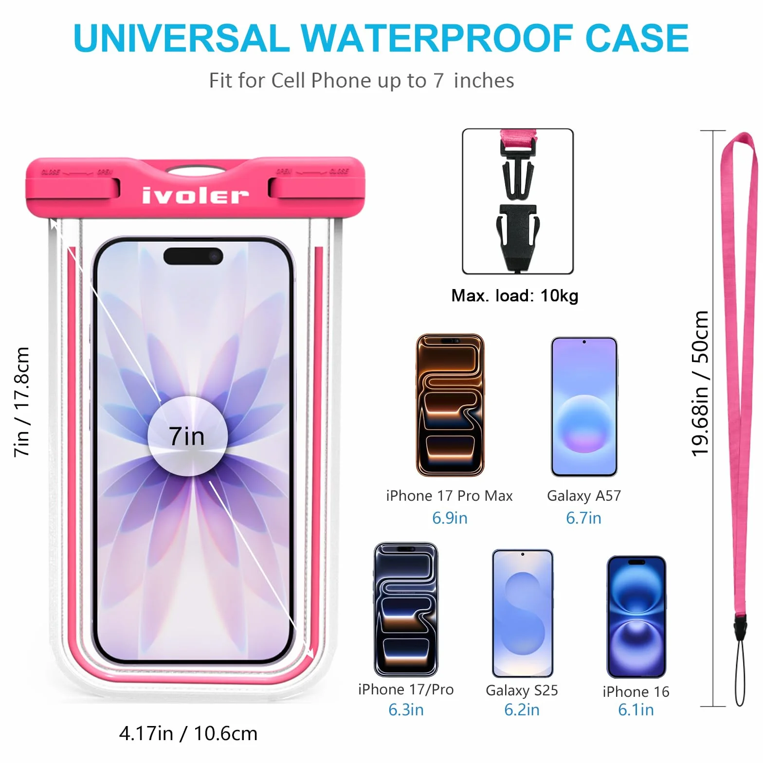 ivoler Wodoodporne etui na telefon IPX8 uniwersalna torba ochronna do iPhone Samsung Huawei 6,7 cala (zielone+różowy)