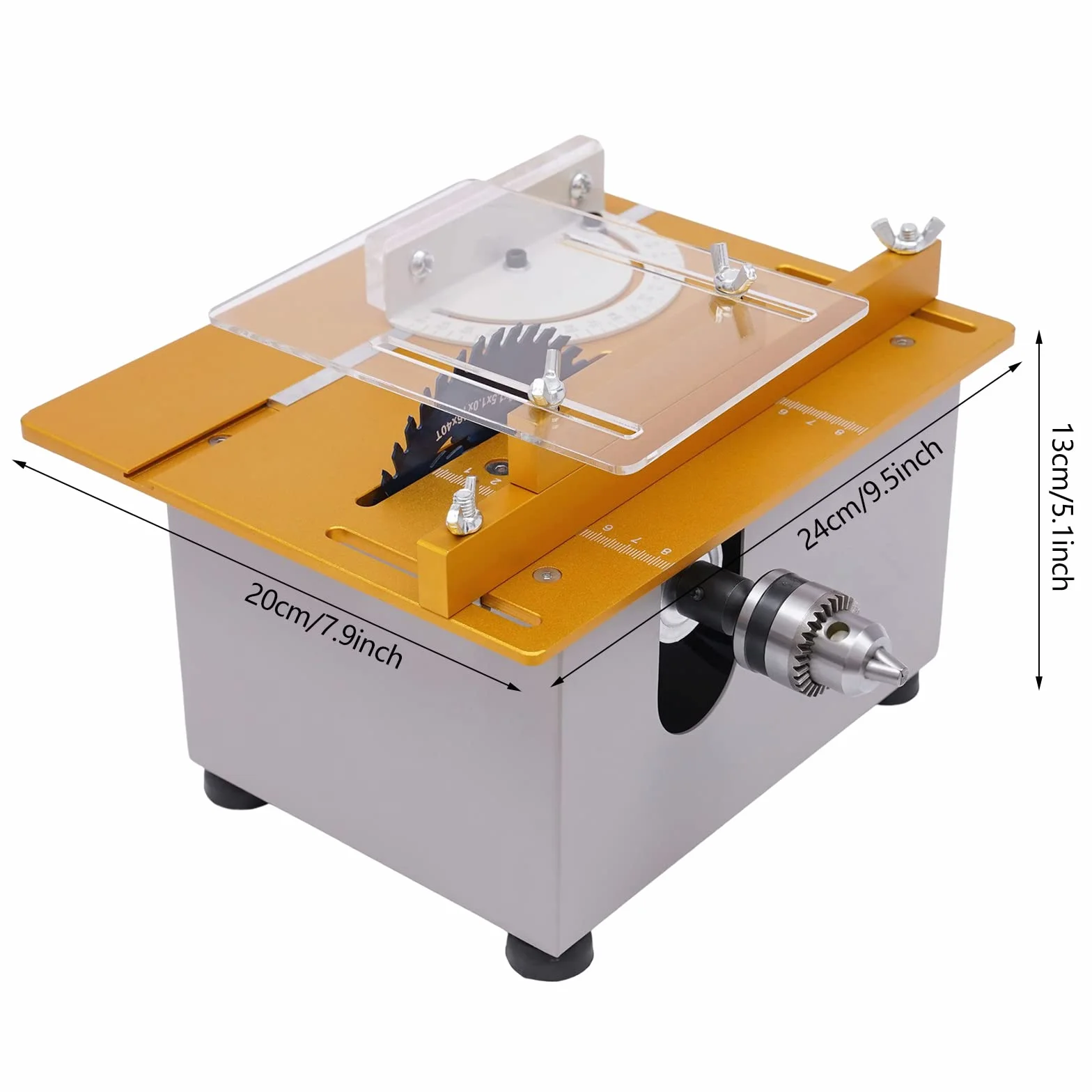 Stołowa pilarka tarczowa 300 W z 4 ostrzami, mini elektryczna piła stołowa z regulowanym kątem cięcia 0-90°, przenośna, mała, wielofunkcyjna, precyzyjna, wielofunkcyjna do obróbki drewna