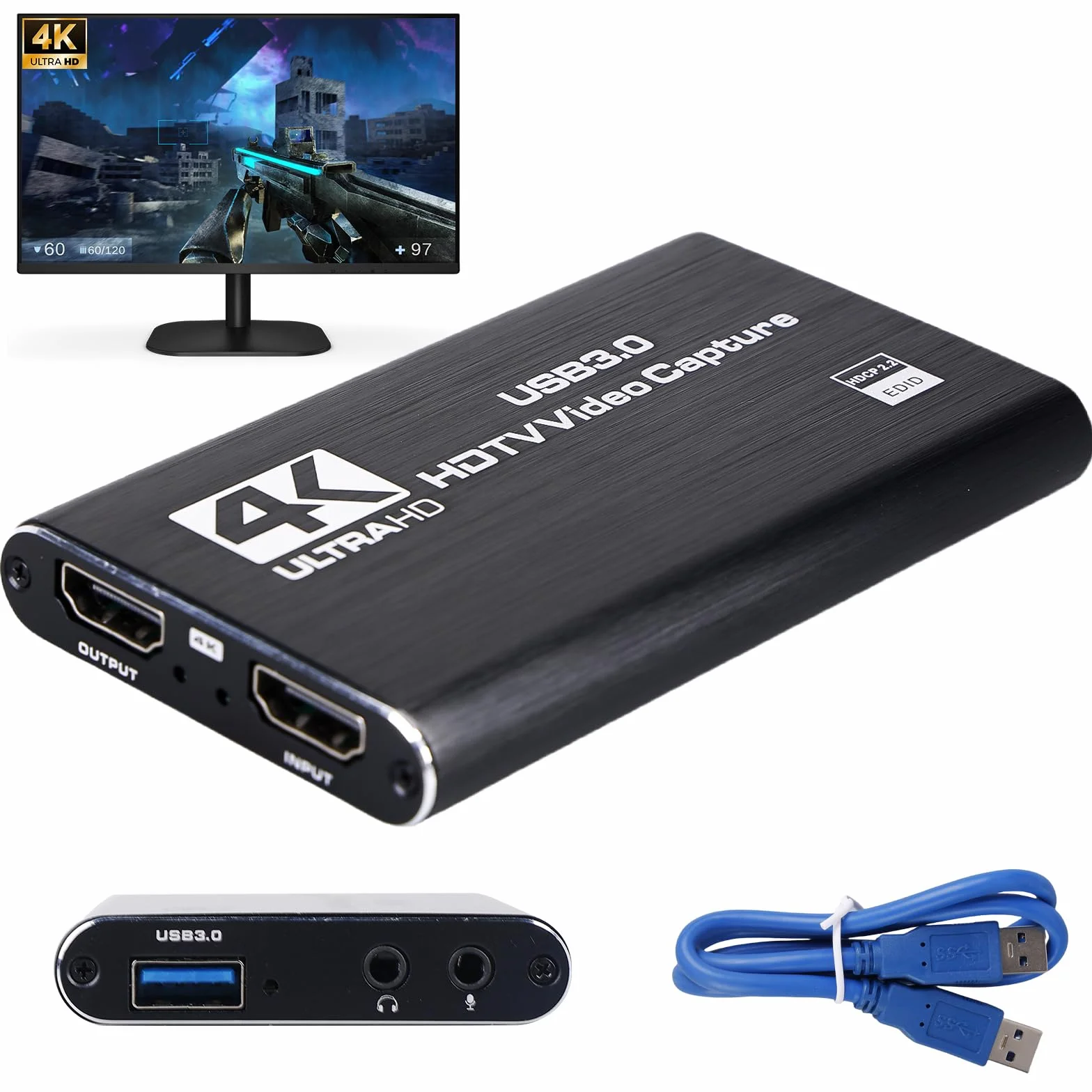 Karta przechwytywania 4K HDMI USB 3.0 z Loop-Out 1080P 60FPS do PS5 Xbox Switch OBS