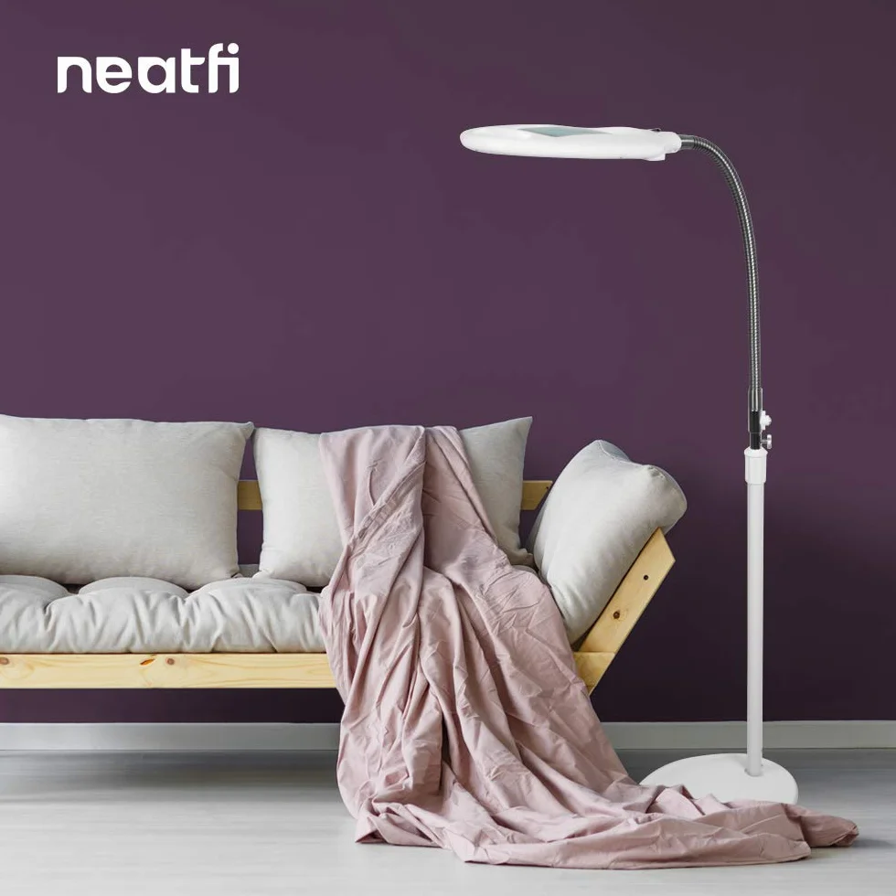 Neatfi Lampa podłogowa Elite HD Bifocal Super LED, soczewki o powiększeniu 3/12 dioptrii, temperatura barwowa 6500K, 42 diody LED SMD, regulowany szyjowy przegub, wysokość dostosowalna (biała)
