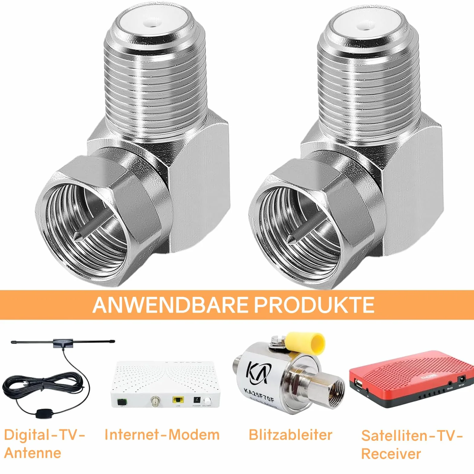 Powice 4 sztuki wtyków kątowych do telewizji satelitarnej, 90 stopni, wtyczka F, wtyczka antenowa, wtyczka kątowa do kabla satelitarnego, adapter do kątowania, złącze F pozłacane