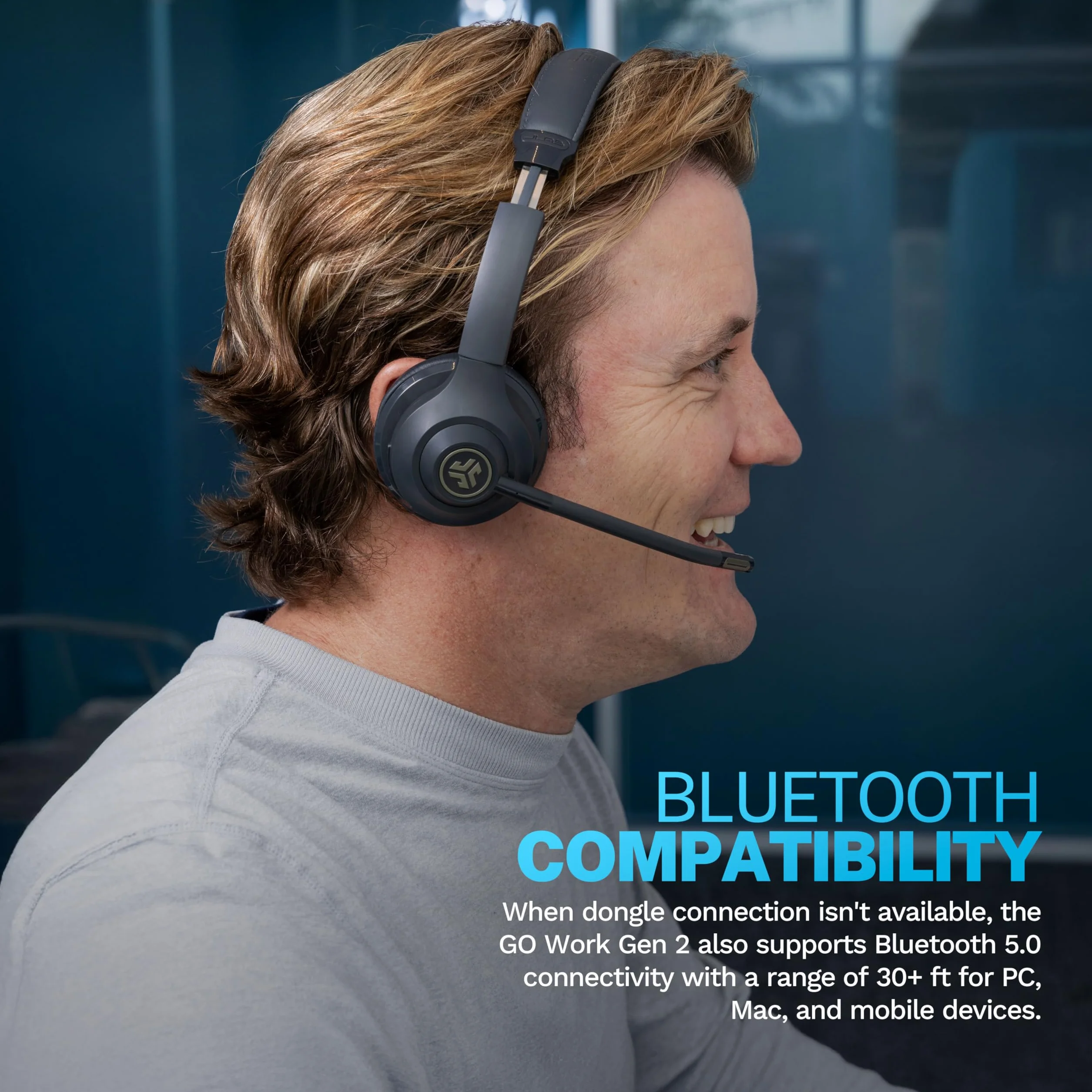 JLab Go Work bezprzewodowe zestawy słuchawkowe 2. generacji z mikrofonem Bluetooth do komputera