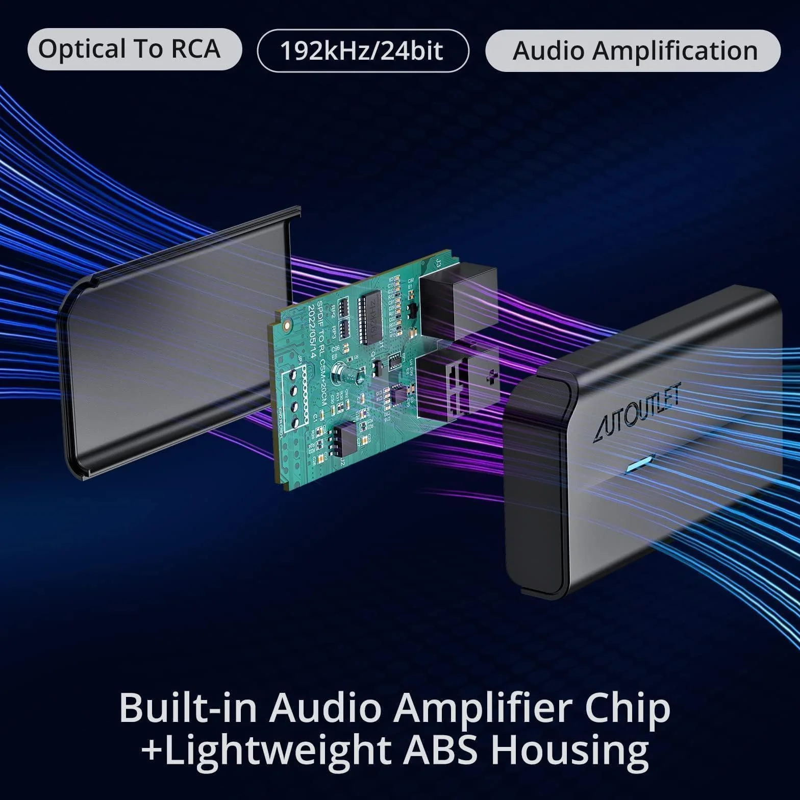 AUTOUTLET Przetwornik DAC 192 kHz konwerter audio SPDIF Toslink do RCA z kablem optycznym 1 m