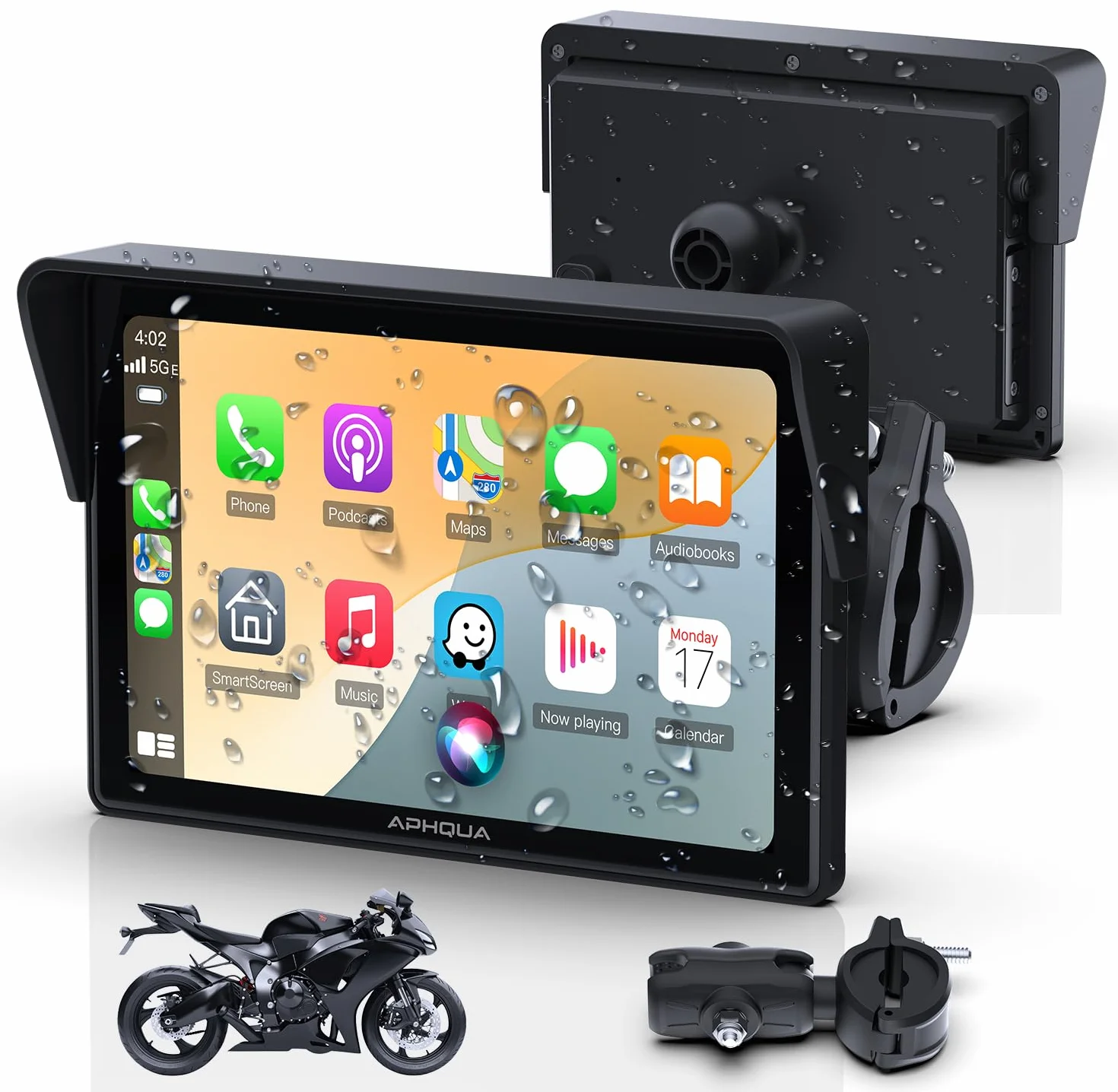 Bezprzewodowy wyświetlacz Carplay do motocykla 5" wodoszczelny ekran dotykowy CarPlay Android Auto Bluetooth GPS Siri