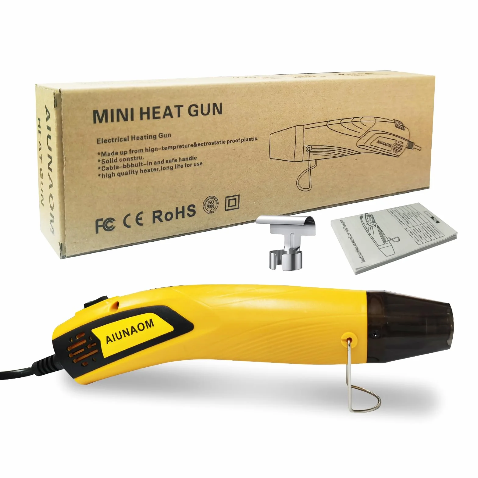 AIUNAOM Mini opalarka 500 W, ręczna suszarka na gorące powietrze z 2 ustawieniami temperatury (270℃/450°C), zabezpieczeniem przed przegrzaniem i dyszą odblaskową – idealna do codziennych projektów