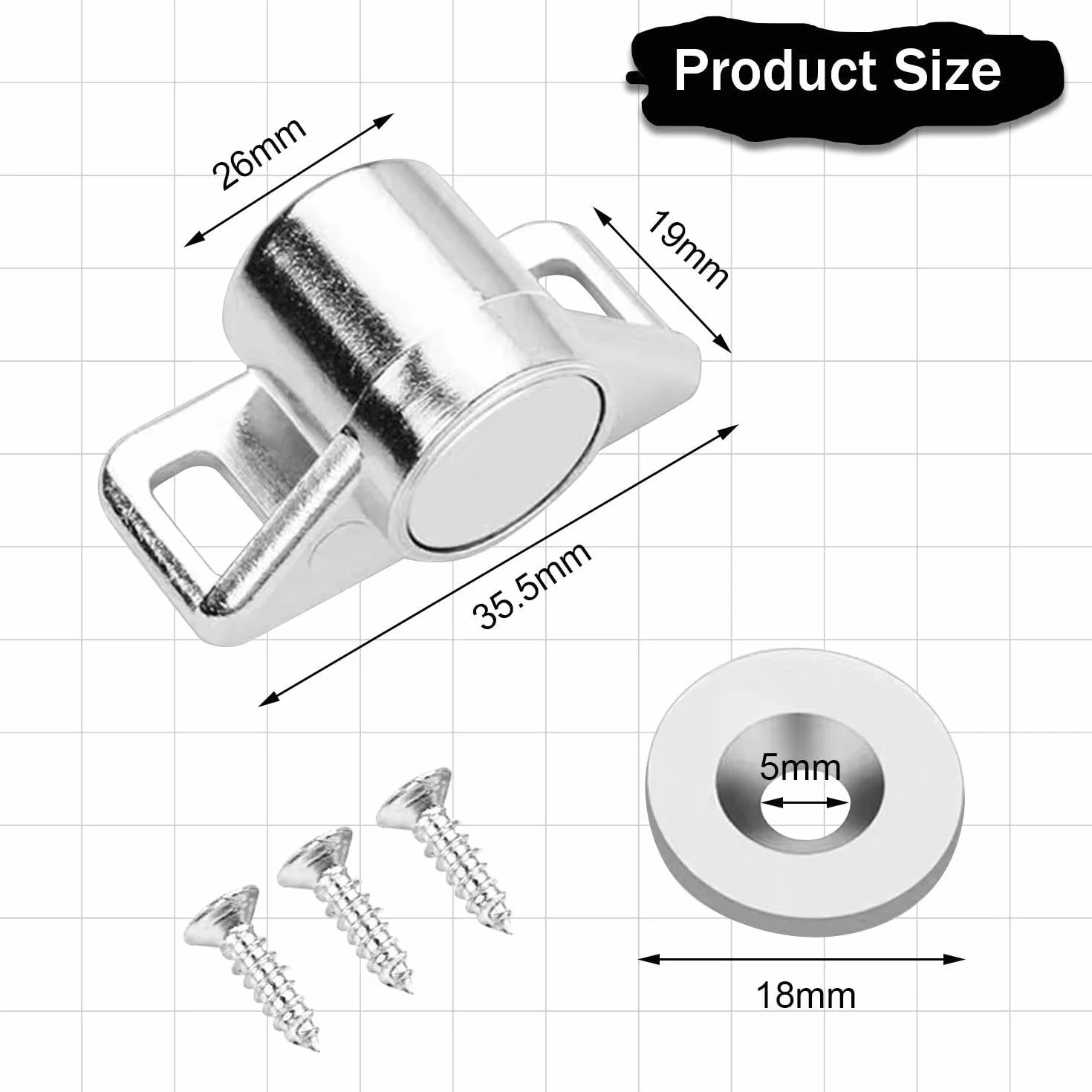 2 sztuki zamka magnetycznego do drzwiczek szafy, z 6 sztuk śrub, magnetyczna zapięcka na drzwi, zawieszka do szafy, magnetyczna zapięcka do drzwi szafy, magnes do drzwiczek szafy, magnetyczny zatrzask