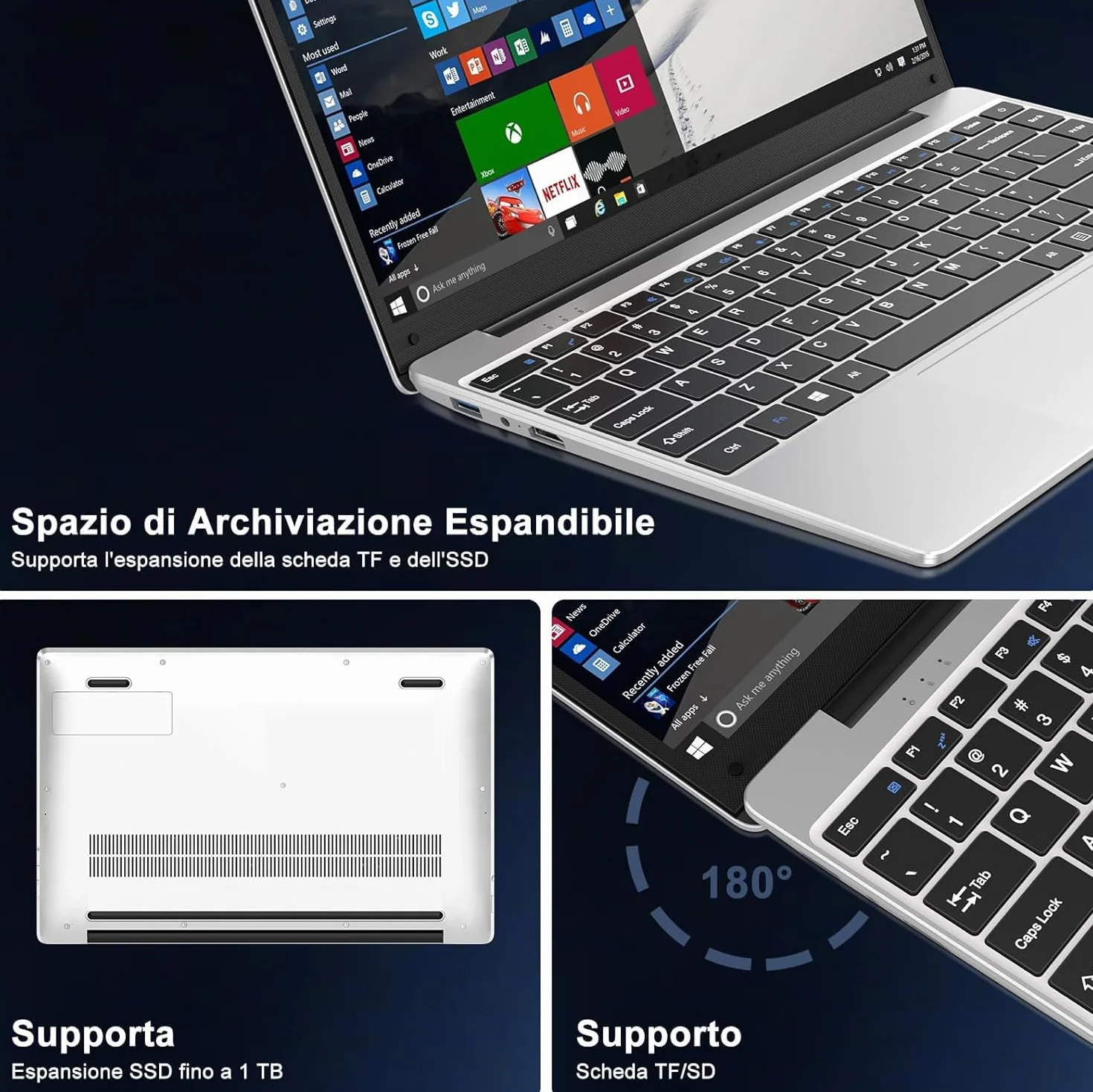bvate Przenośny komputer 14 cali Win 11 256 GB ROM Celeron N4020 2,4G+5G WiFi 2,8 GHz SSD 1TB 4.2 USB HDMI włoska klawiatura bezprzewodowa mysz