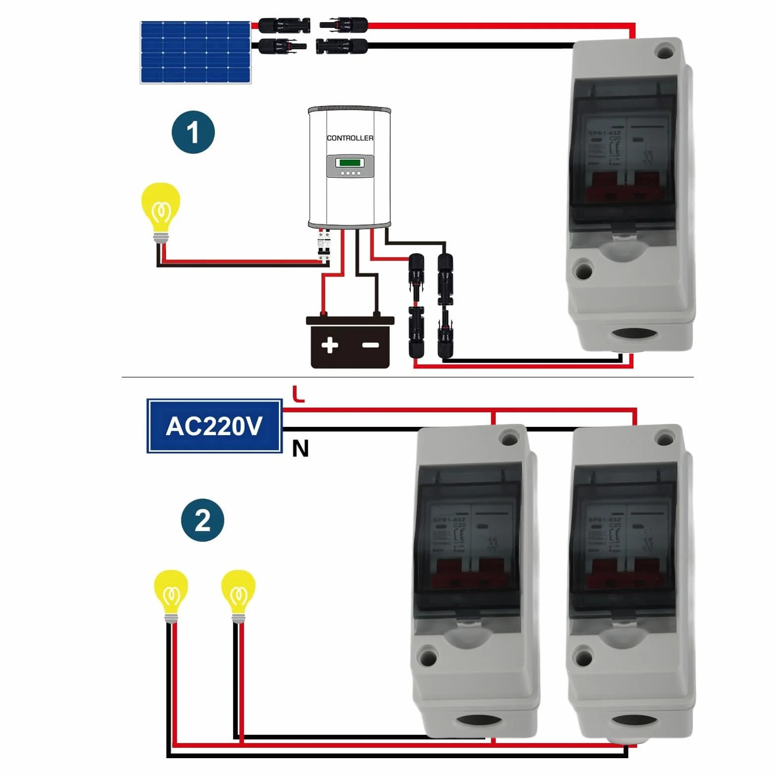 Przełącznik Izolujący DC DC, DC500V IP65 PV Rozłącznik Słoneczny Fotowoltaiczny Izolator Obwodu Miniaturowy Wyłącznik RV Box Wodoodporny (20A)