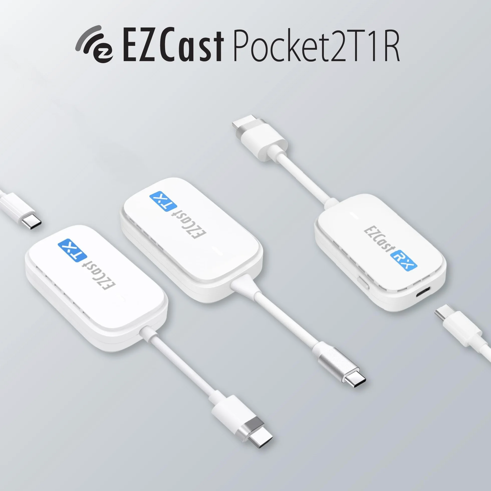 EZCast Bezprzewodowy Nadajnik i Odbiornik HDMI Zestaw - Dwa Nadajniki Typ C i HDMI, Niskie Opóźnienie, Plug & Play
