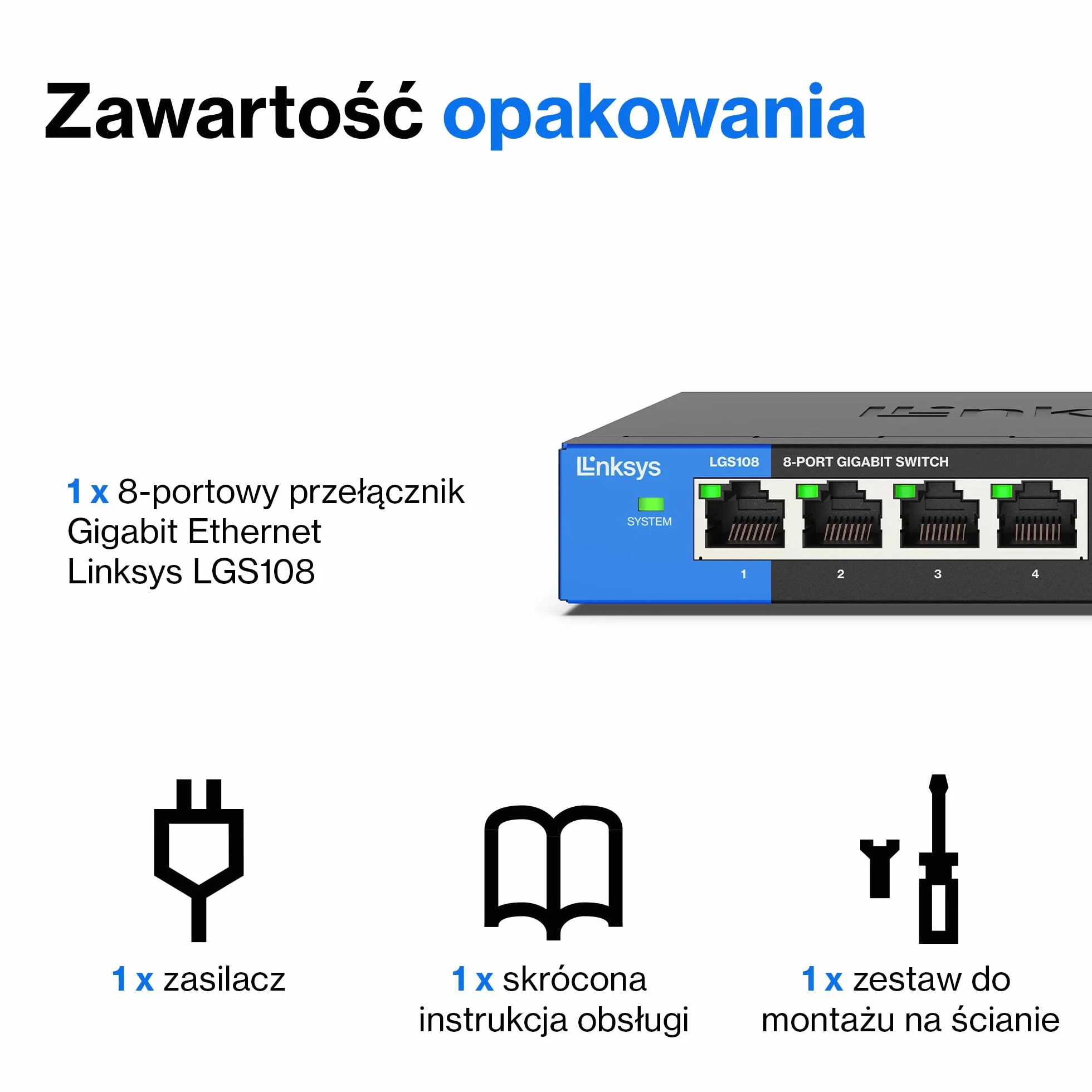 Linksys LGS108-EU 8-portowy Przełącznik Sieciowy Gigabit (bez wentylatora, funkcja Auto Sensing, funkcja oszczędzania energii), Czarny