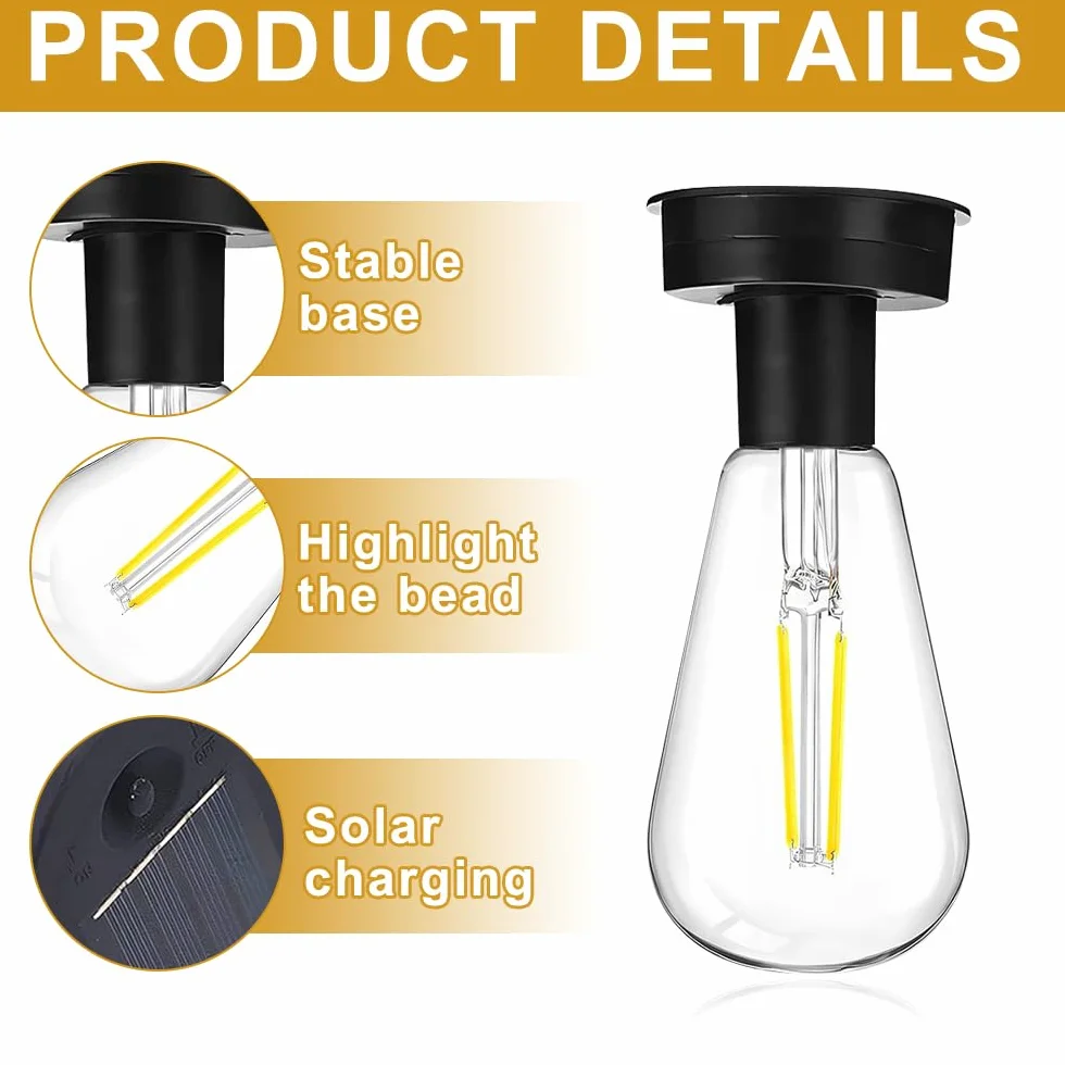 Żarówka solarna, 2 sztuki 8 cm, żarówki solarne do użytku na zewnątrz, zamiennik z jasną żarówką LED, części zamienne do lamp ogrodowych, latarni solarnych, "zrób to sam"