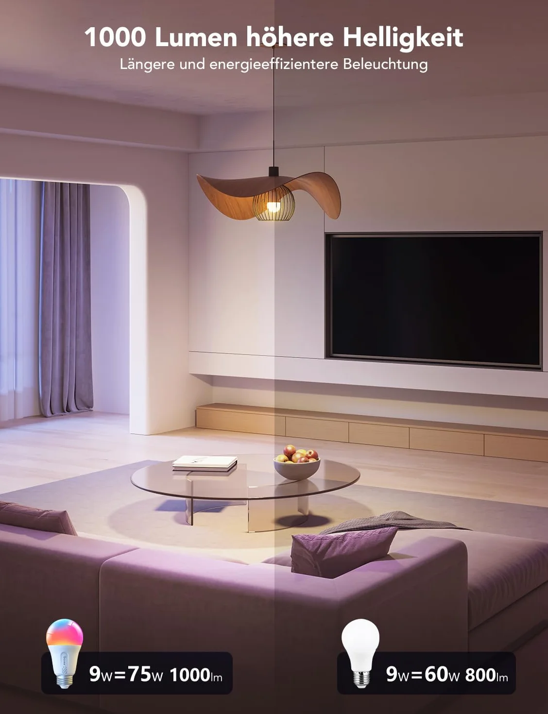 Govee Inteligentna żarówka E27, 1000 lm, Alexa RGBWW, możliwość ściemniania, Wi-Fi i Bluetooth, inteligentna żarówka 75 W, 54 sceny, 16 milionów kolorów DIY, 1 sztuka