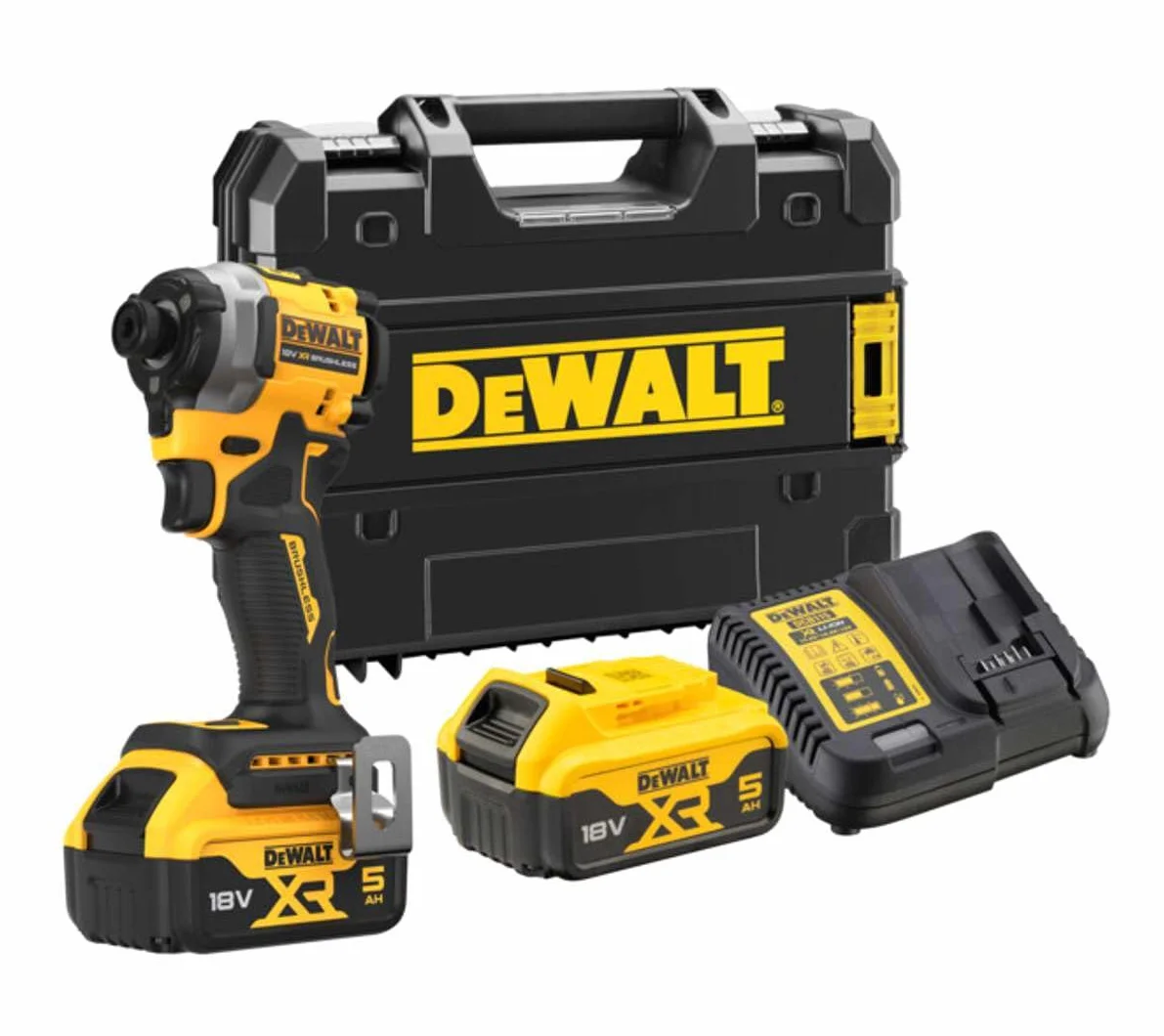 DeWalt Impacto compacto sin escobillas XR 18V 1/4" 205Nm con 2 baterie Li-Ion 5Ah y maletín TSTAK, DCF850P2T-QW