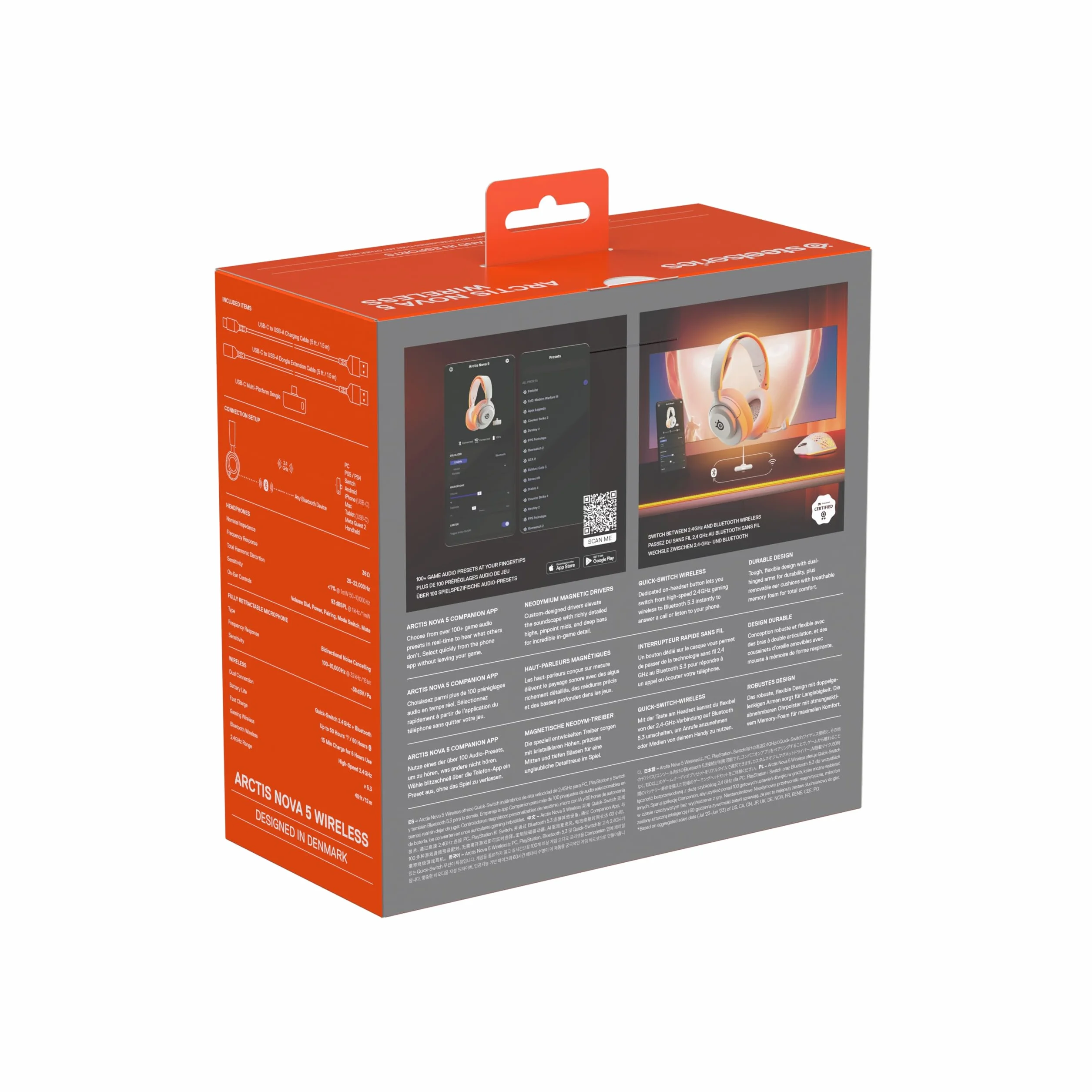 SteelSeries Arctis Nova 5 Słuchawki bezprzewodowe do gier 2,4 GHz BT 60h baterii